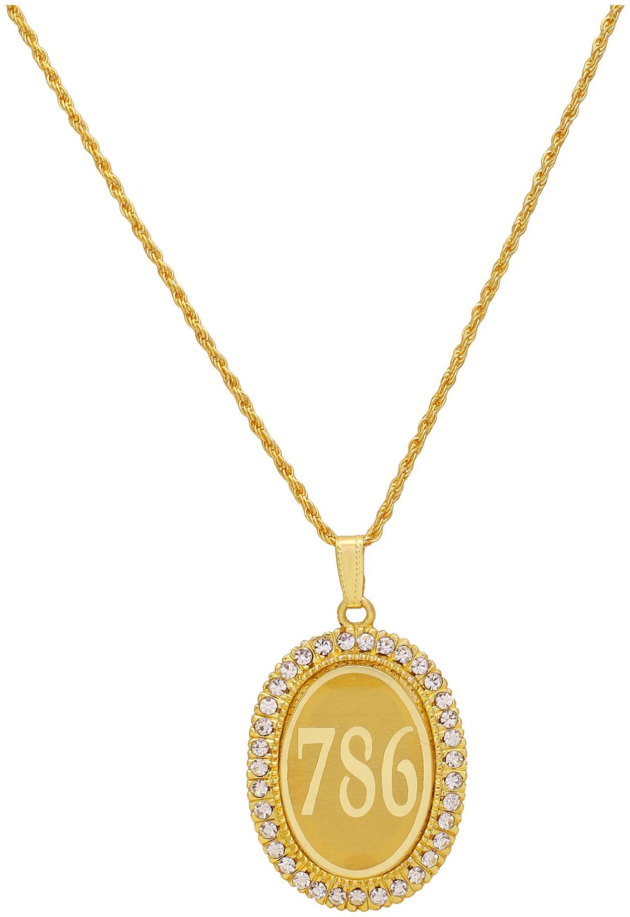 MissMister Gold Plated CZ Studded 786 Letter Engraved Oval Chain Pendant Muslim Jewellery Necklace 
MissMister Gold Plated CZ Studded 786 Letter Engraved Oval Chain Pendant Muslim Jewellery Necklace