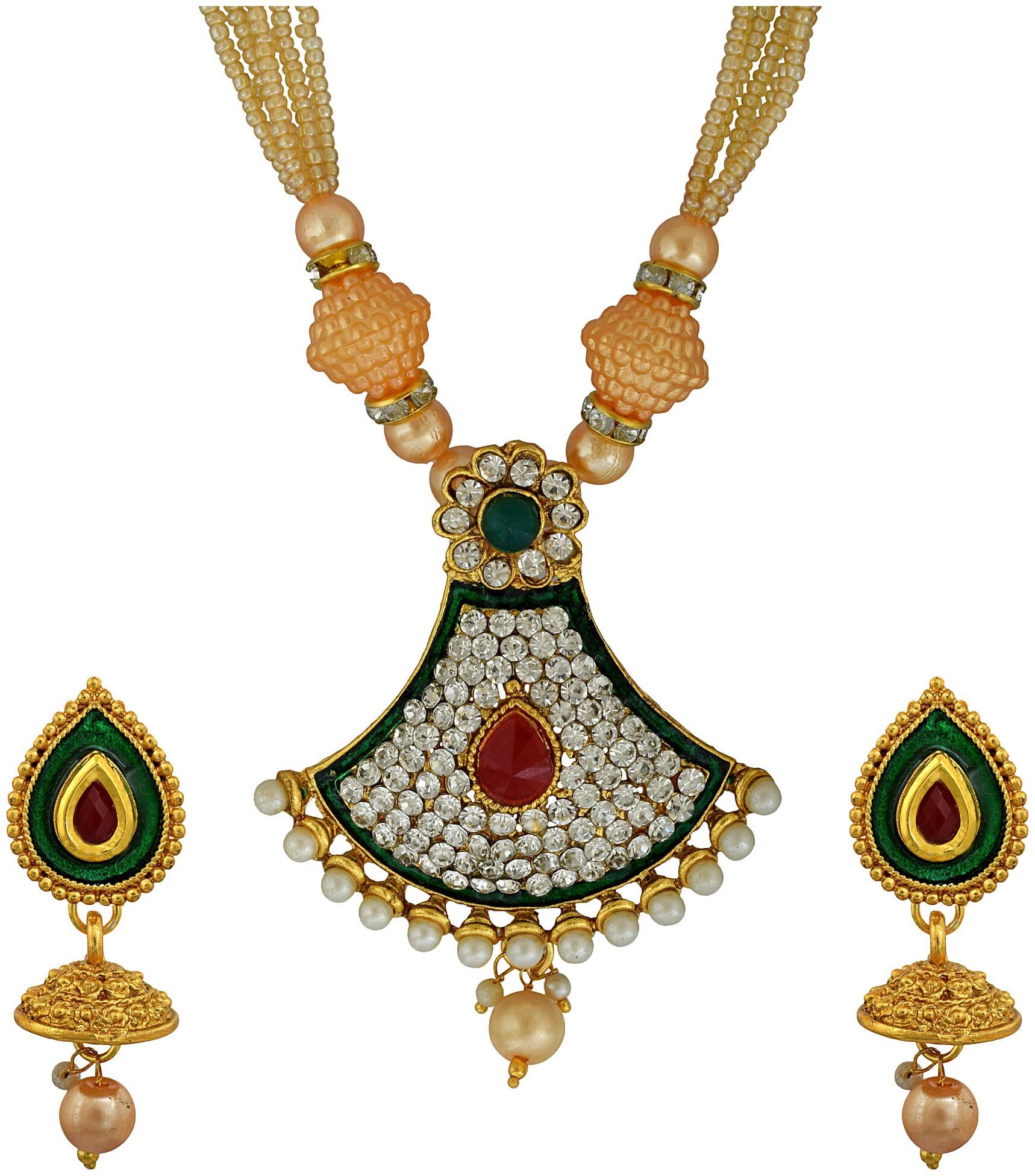MissMister Gold Finish C Z Meenakari and Pearl Stud Multi Strand Traditional Fashion Necklace Set with Earring for Women
MissMister Gold Finish C Z Meenakari and Pearl Stud Multi Strand Traditional Fashion Necklace Set with Earring for Women