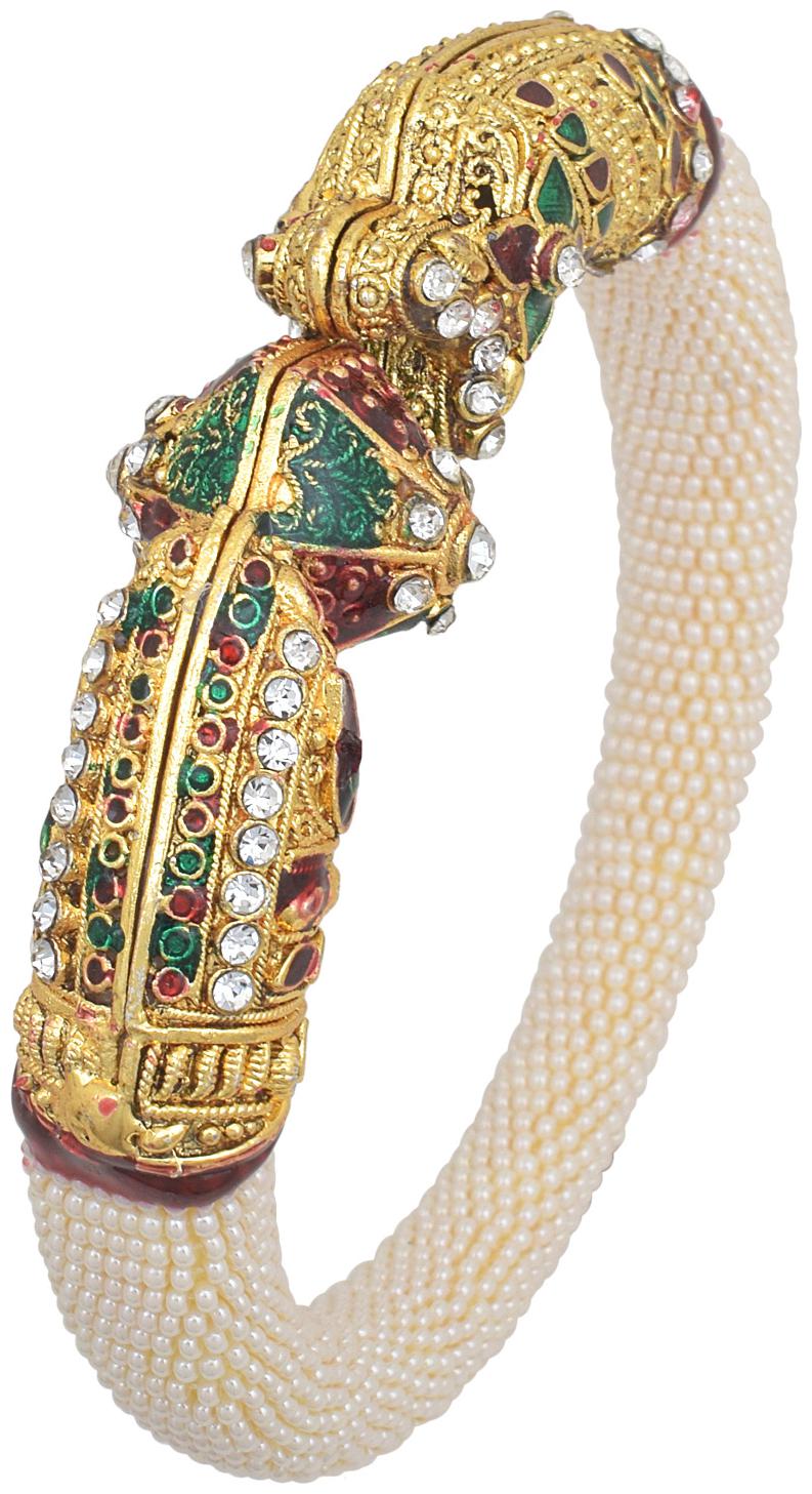 MissMister Gold Finish White Pearl Beaded Meenakari Free Size Bangle Kada For Women
MissMister Gold Finish White Pearl Beaded Meenakari Free Size Bangle Kada For Women