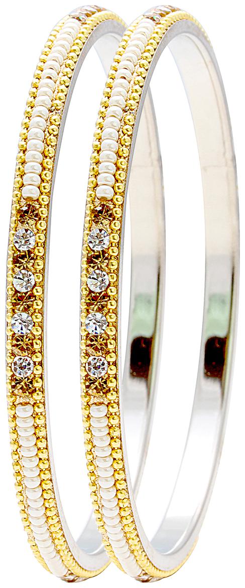 MissMister White Pearl and Austrian Diamond Studded Pair of Bangles in Brass for Women
MissMister White Pearl and Austrian Diamond Studded Pair of Bangles in Brass for Women