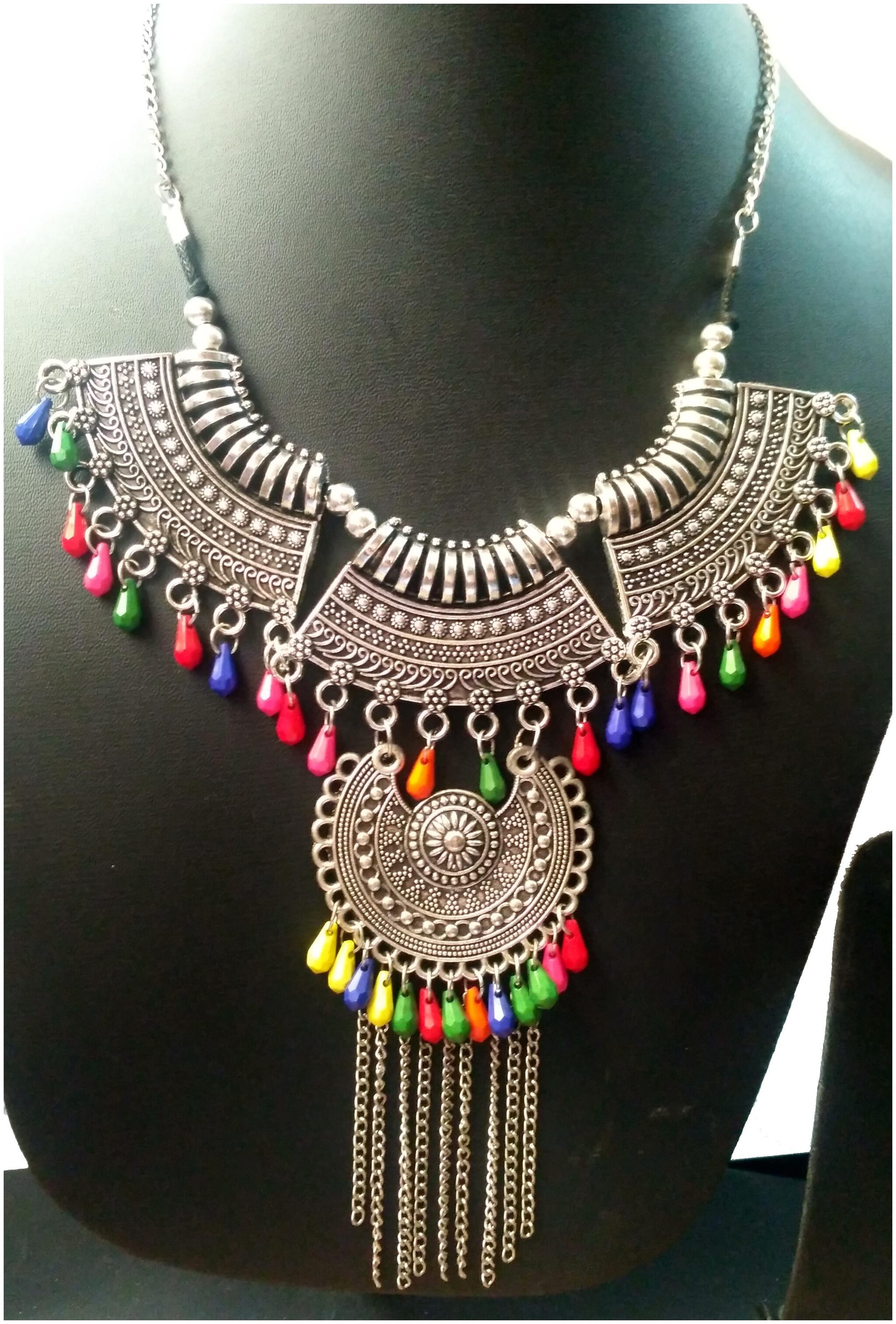 Molika Afghani Designer Oxidised German Silver Tribal Jhumki Necklace Pendant Antique Jewellery Set for Girls women
Molika Afghani Designer Oxidised German Silver Tribal Jhumki Necklace Pendant Antique Jewellery Set for Girls women