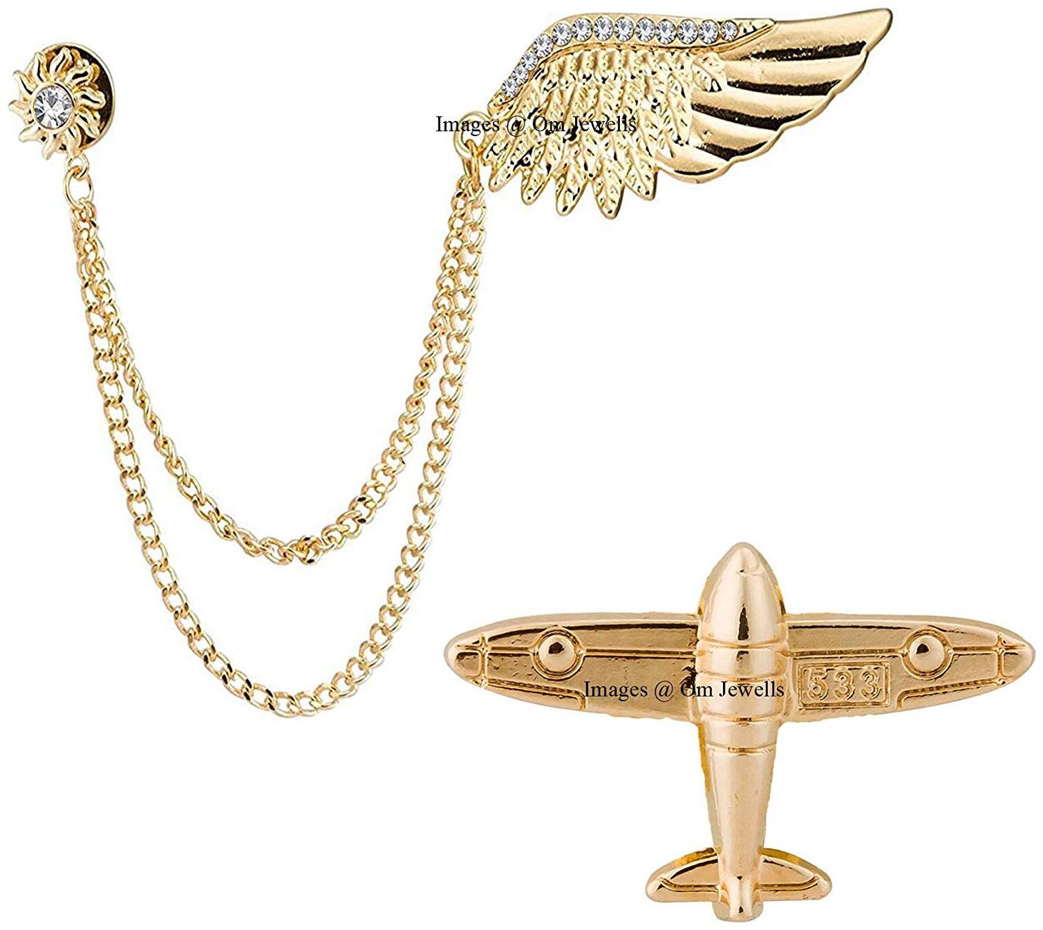 Om Jewells Rose Gold Platted Men s Fashion Jewellery Combo of Indo Western Wings and Small Aeroplane Lapel Pin Brooch Emblished with Crystal Stones Made for Boys and Men CO1000292 
Om Jewells Rose Gold Platted Men s Fashion Jewellery Combo of Indo Western Wings and Small Aeroplane Lapel Pin Brooch Emblished with Crystal Stones Made for Boys and Men CO1000292