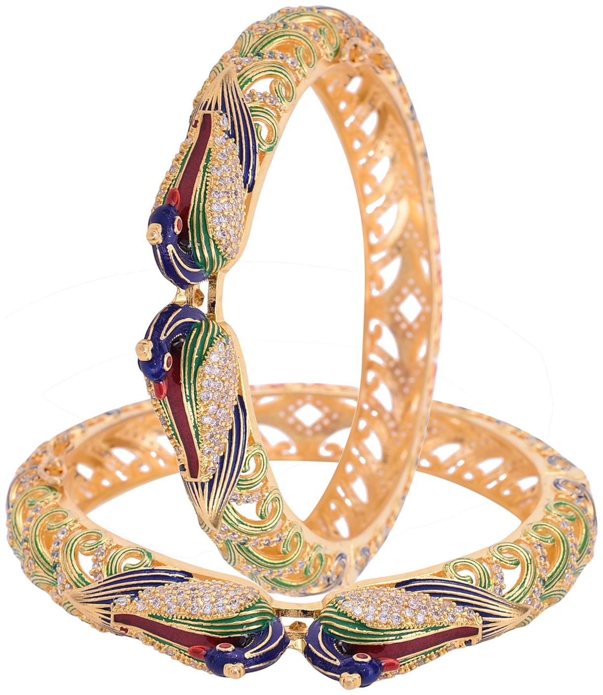 Ratnavali Jewels Gold Plated Enamel White Cz American Diamond Openable Peacock Bangle For Women Girls Rv4019
Ratnavali Jewels Gold Plated Enamel White Cz American Diamond Openable Peacock Bangle For Women Girls Rv4019