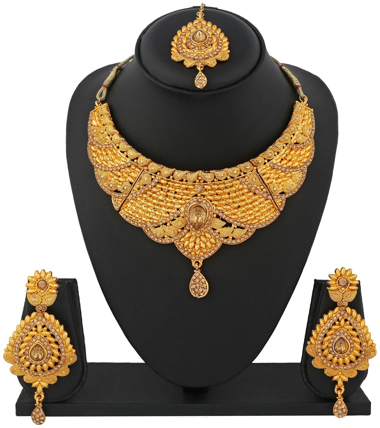 RG FASHIONS Gold Plated Traditional LCT Stones Necklace Earring Maang Tikka Jewellery Set For Women
RG FASHIONS Gold Plated Traditional LCT Stones Necklace Earring Maang Tikka Jewellery Set For Women