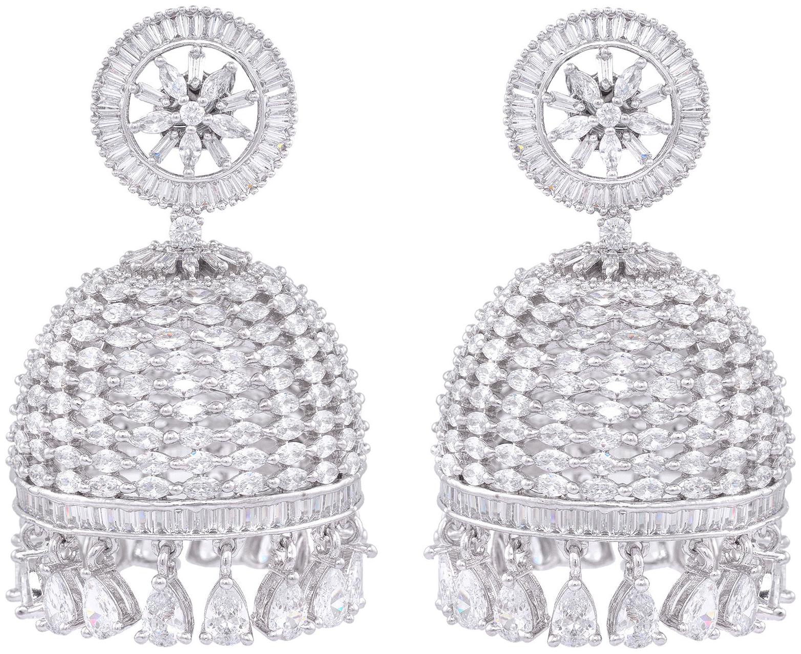 Saraf Rs Jewellery Royal Dome-Shaped Jhumkas White With American Diamond Handcrafted
Saraf Rs Jewellery Royal Dome-Shaped Jhumkas White With American Diamond Handcrafted