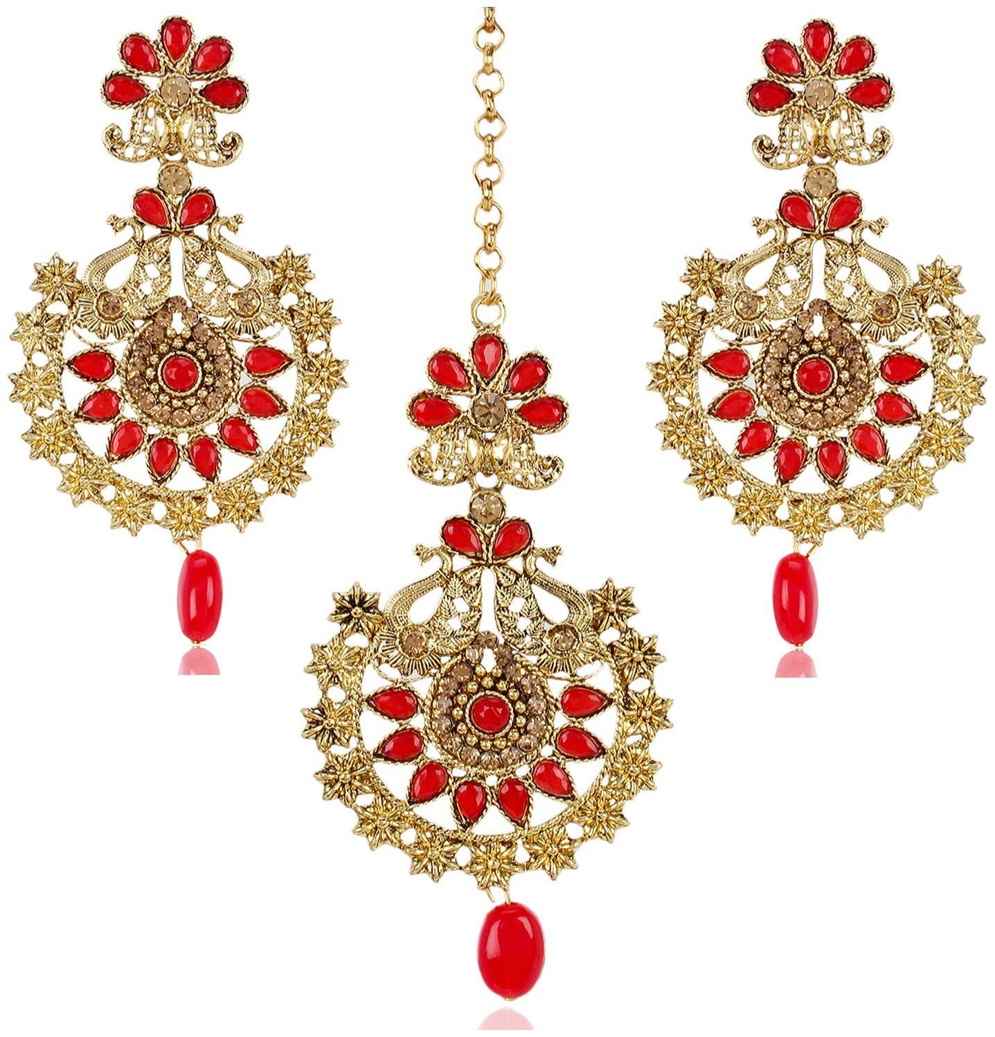 Shining Diva Fashion Latest Stylish Peacock Traditional Maang Tikka Earrings Jewellery Set for Women and Girls (Red)
Shining Diva Fashion Latest Stylish Peacock Traditional Maang Tikka Earrings Jewellery Set for Women and Girls (Red)