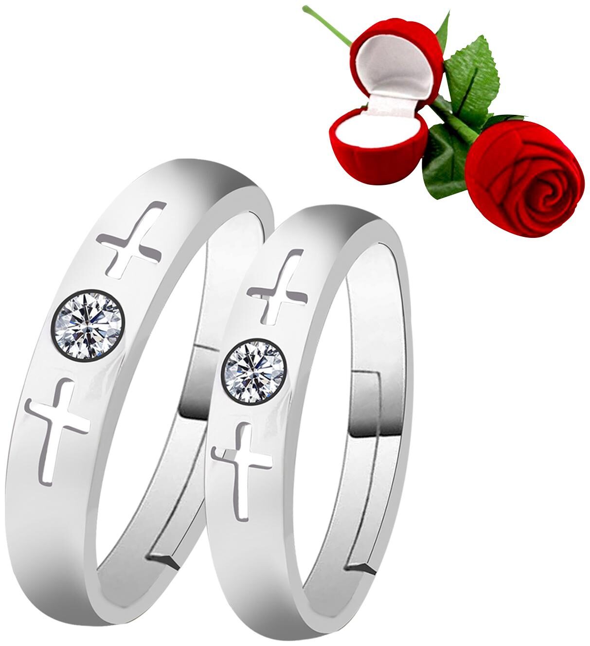 Silver Shine Silver Plated Adjustable Couple Ring with Red Rose Gift Box for Men and Women
Silver Shine Silver Plated Adjustable Couple Ring with Red Rose Gift Box for Men and Women