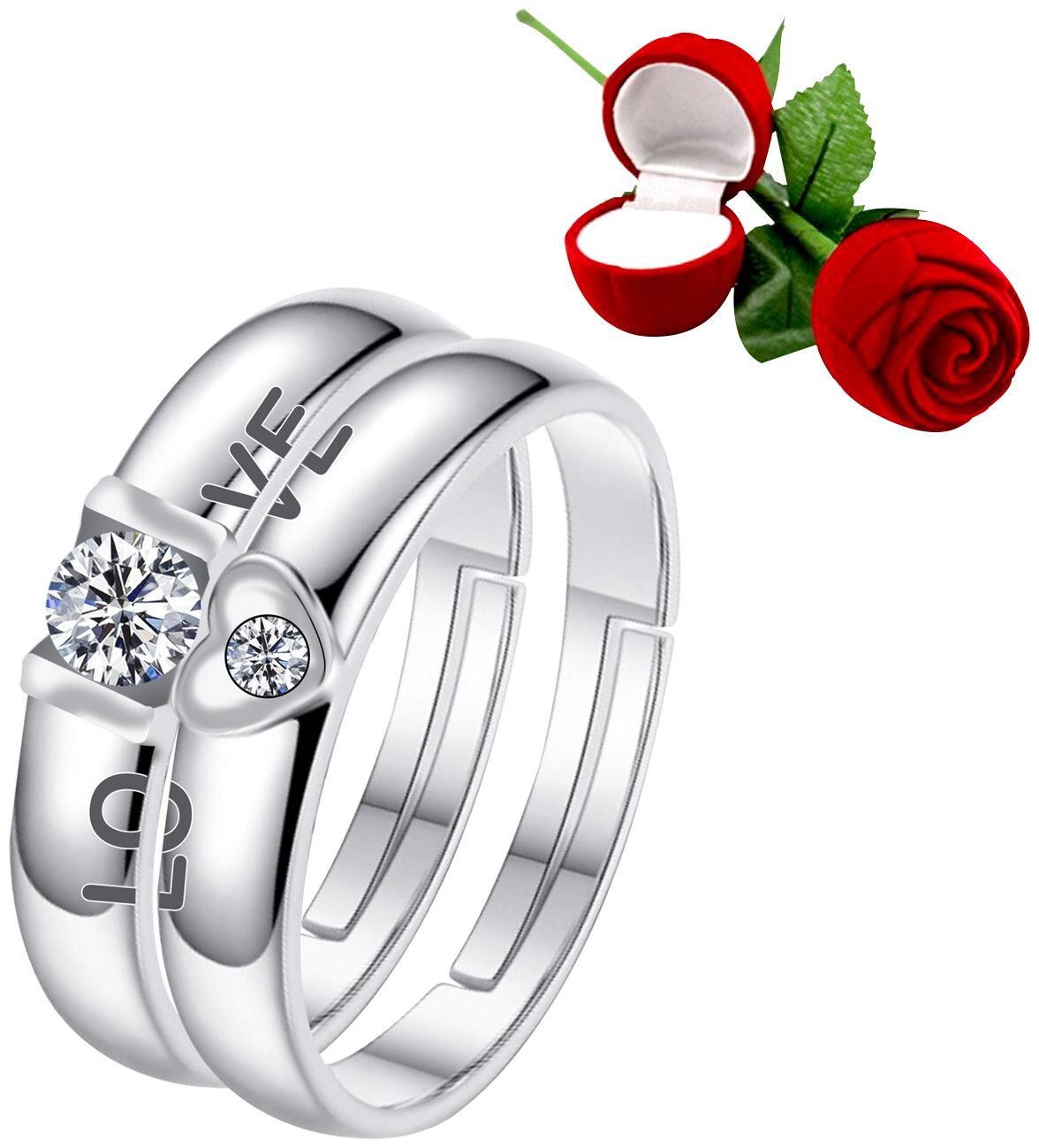 Silver Shine Silver Plated Adjustable Couple Ring with Red Rose Gift Box for Men and Women
Silver Shine Silver Plated Adjustable Couple Ring with Red Rose Gift Box for Men and Women