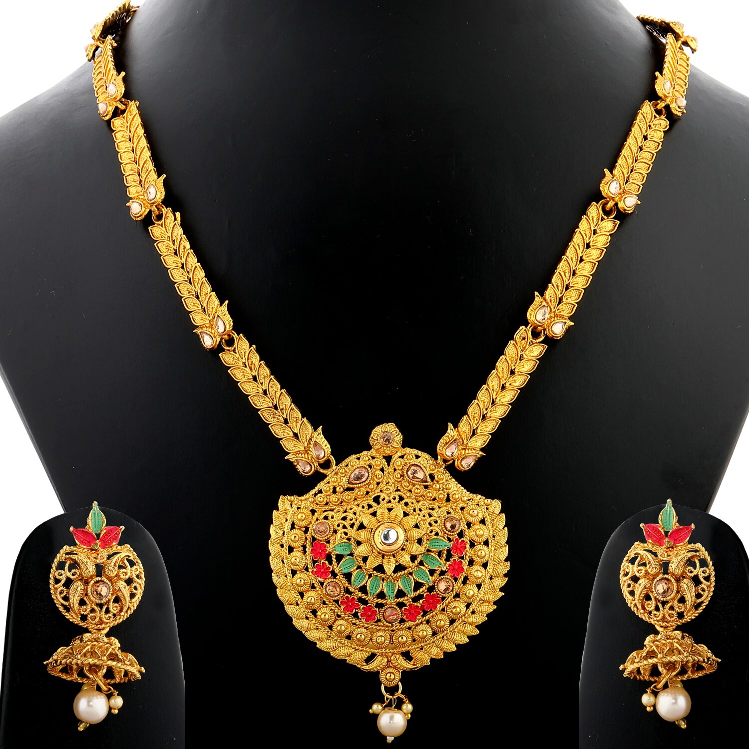 Silver Shine Exclusive Gold Plated Traditional Curve Shape Multi Mapple Ethnic Gold Colour Long Necklace Set Jewellery For Women And Girls
Silver Shine Exclusive Gold Plated Traditional Curve Shape Multi Mapple Ethnic Gold Colour Long Necklace Set Jewellery For Women And Girls