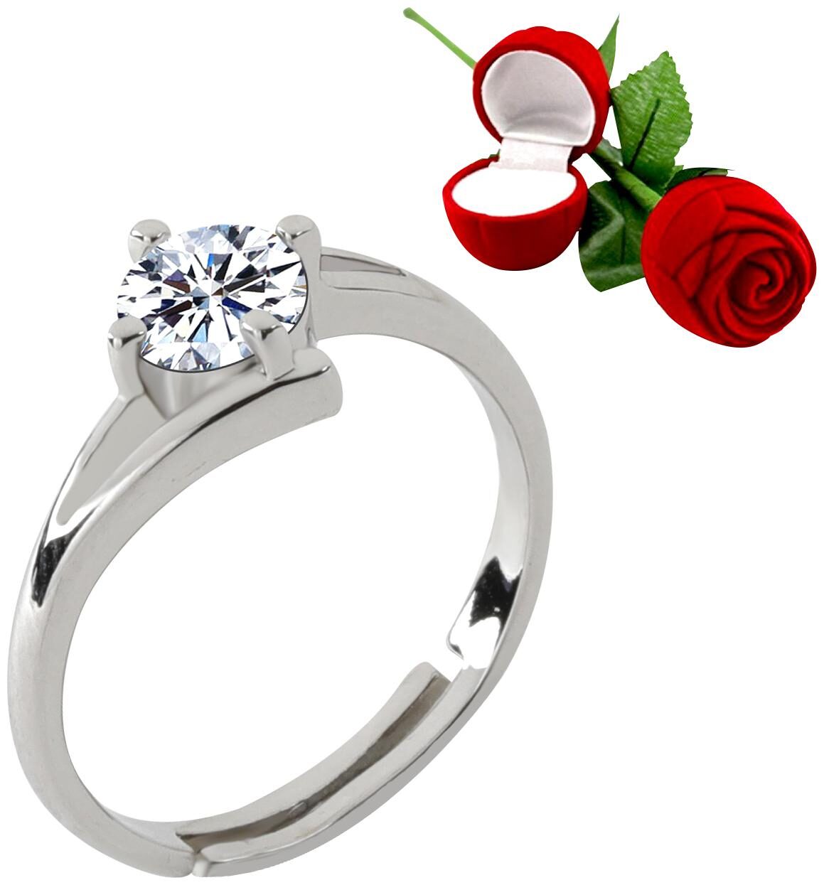 Silver Shine Silver Plated Adjustable Ring with 1 Piece Red Rose Gift Box for Girls and women
Silver Shine Silver Plated Adjustable Ring with 1 Piece Red Rose Gift Box for Girls and women