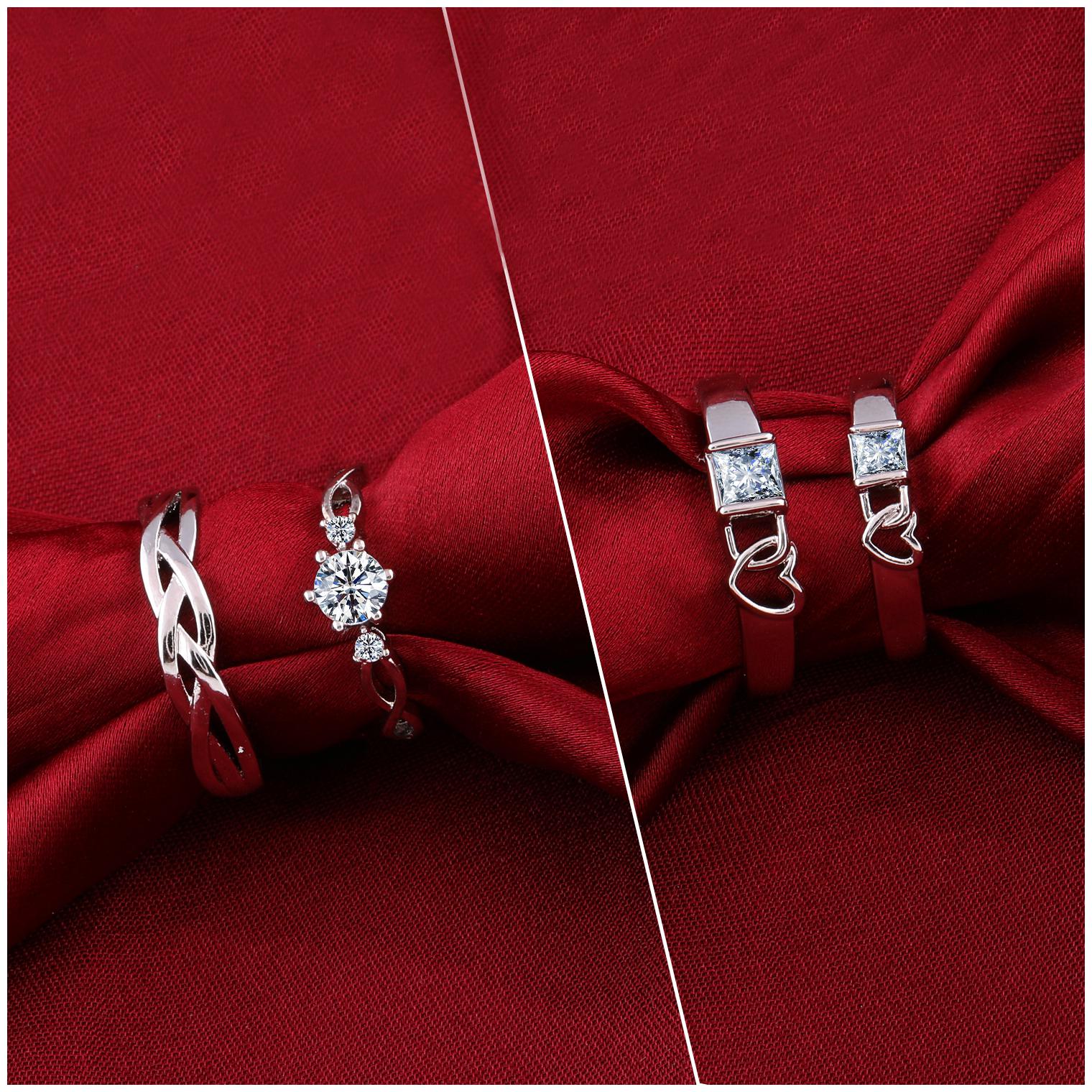 Silver Shine Adjustable Couple Rings Set for lovers Silver Plated Party Wear Stylish Solitaire for Men and Women 2 Pair
Silver Shine Adjustable Couple Rings Set for lovers Silver Plated Party Wear Stylish Solitaire for Men and Women 2 Pair