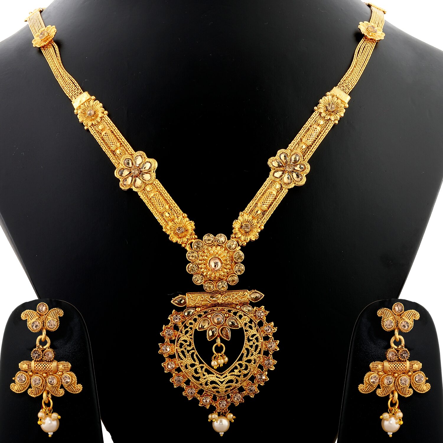Silver Shine Gold Plated Traditional Long Necklace Set With Pearl Drop And White Stone Studded Jewellery For Women And Girls
Silver Shine Gold Plated Traditional Long Necklace Set With Pearl Drop And White Stone Studded Jewellery For Women And Girls