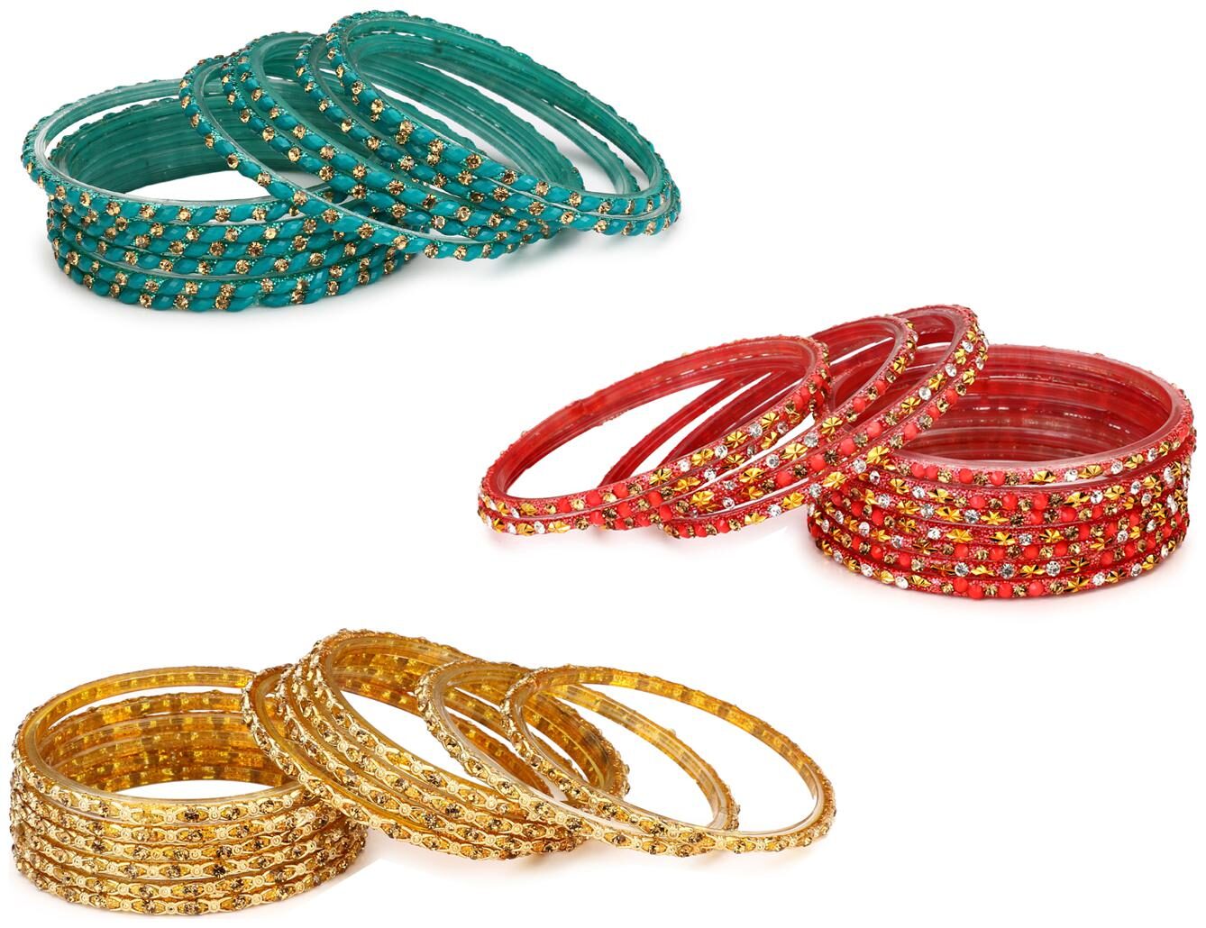 Somi Glass Bangle Cum Kada Ornamented With Colorful Chips Set Of Three Matching And Trendy Color(12 Piece Each Color)-co30
Somi Glass Bangle Cum Kada Ornamented With Colorful Chips Set Of Three Matching And Trendy Color(12 Piece Each Color)-co30