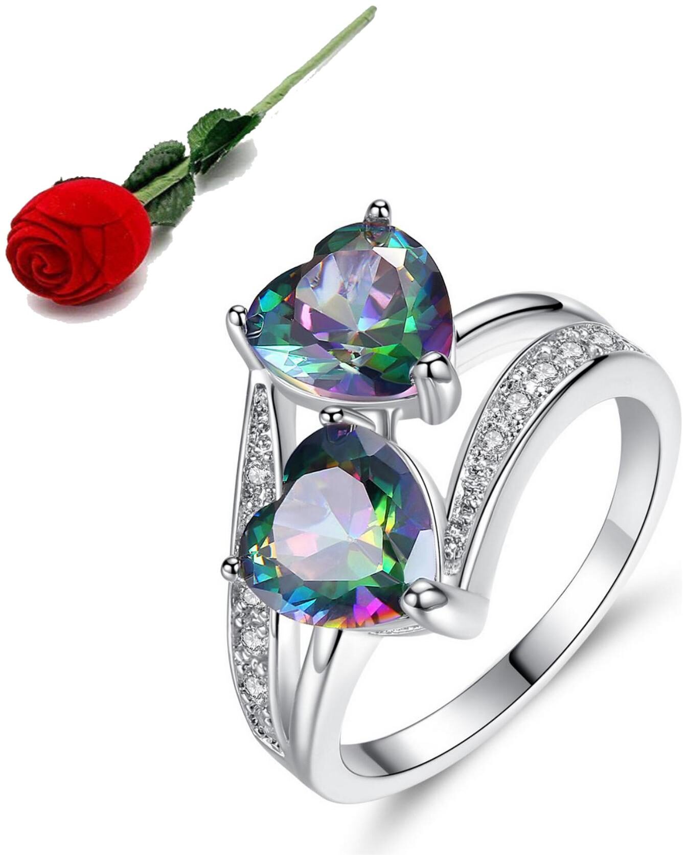 Stylish Teens Stylish Double Heart Multicolor Stone Sterling Silver Zircon Ring For Women Girls With Rose Box Packing
Stylish Teens Stylish Double Heart Multicolor Stone Sterling Silver Zircon Ring For Women Girls With Rose Box Packing
