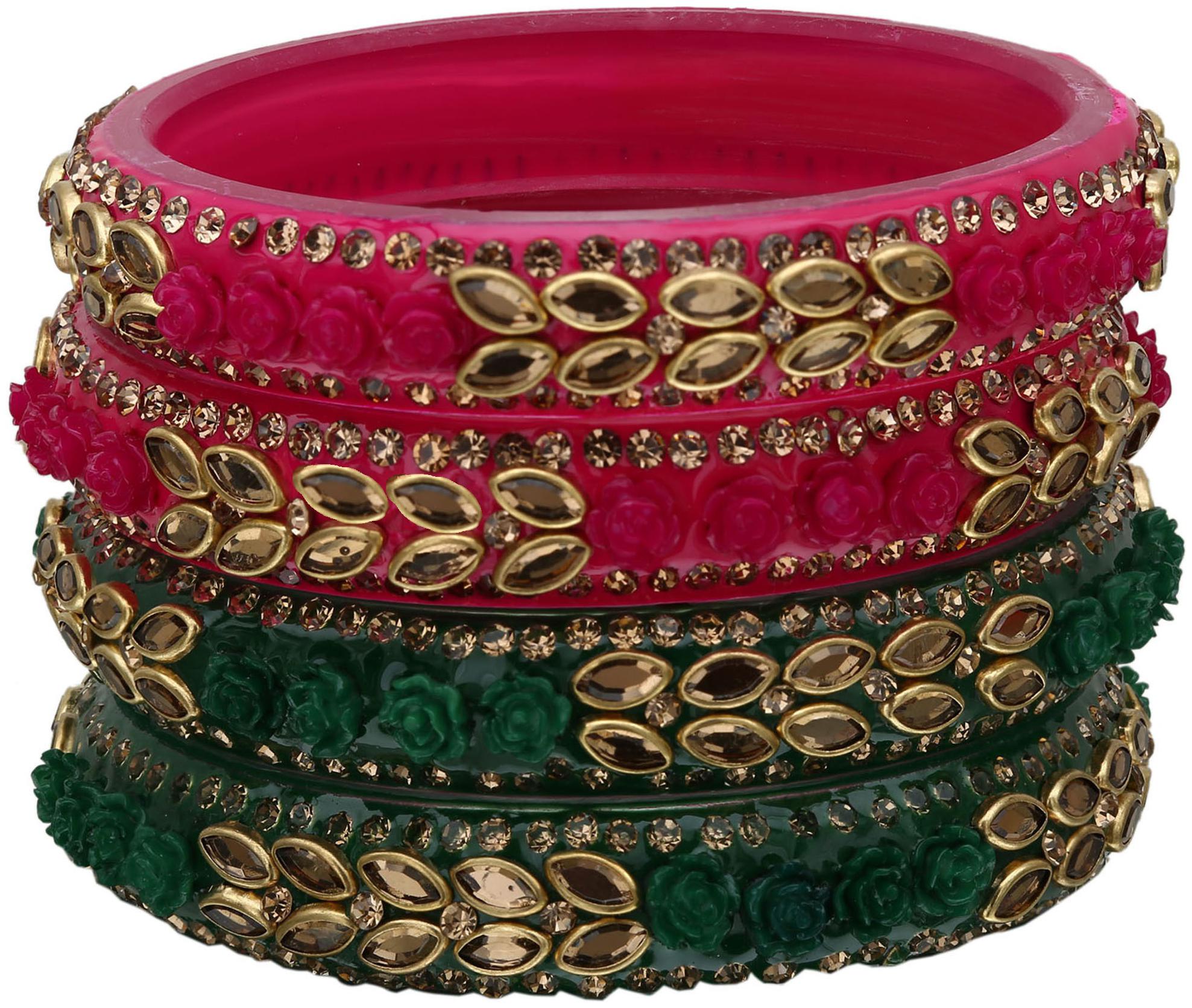 Sukriti Designer Kundan Flower Style Seep Acrylic Kada Bangles For Women - Set Of 4
Sukriti Designer Kundan Flower Style Seep Acrylic Kada Bangles For Women - Set Of 4