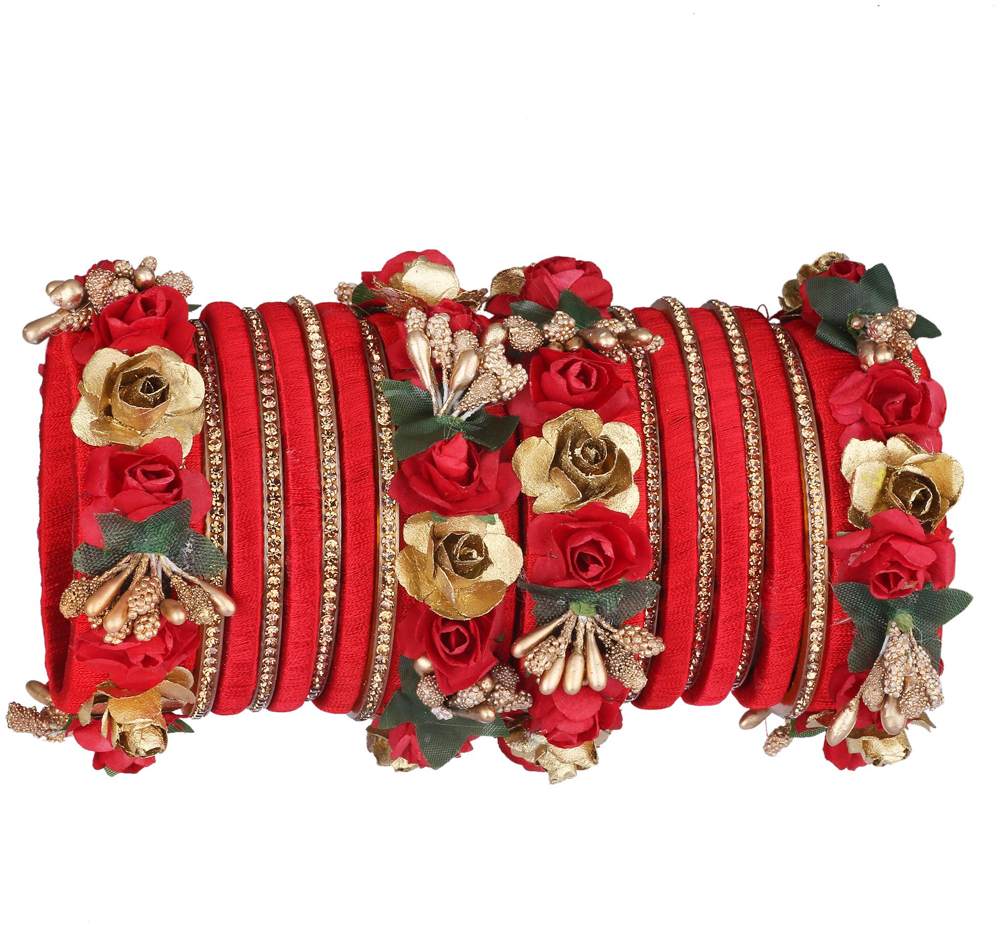 Sukriti Stylish Designer Party Wedding wear Flower Silk Thread Red Bangles for Girls Women Set of 18
Sukriti Stylish Designer Party Wedding wear Flower Silk Thread Red Bangles for Girls Women Set of 18