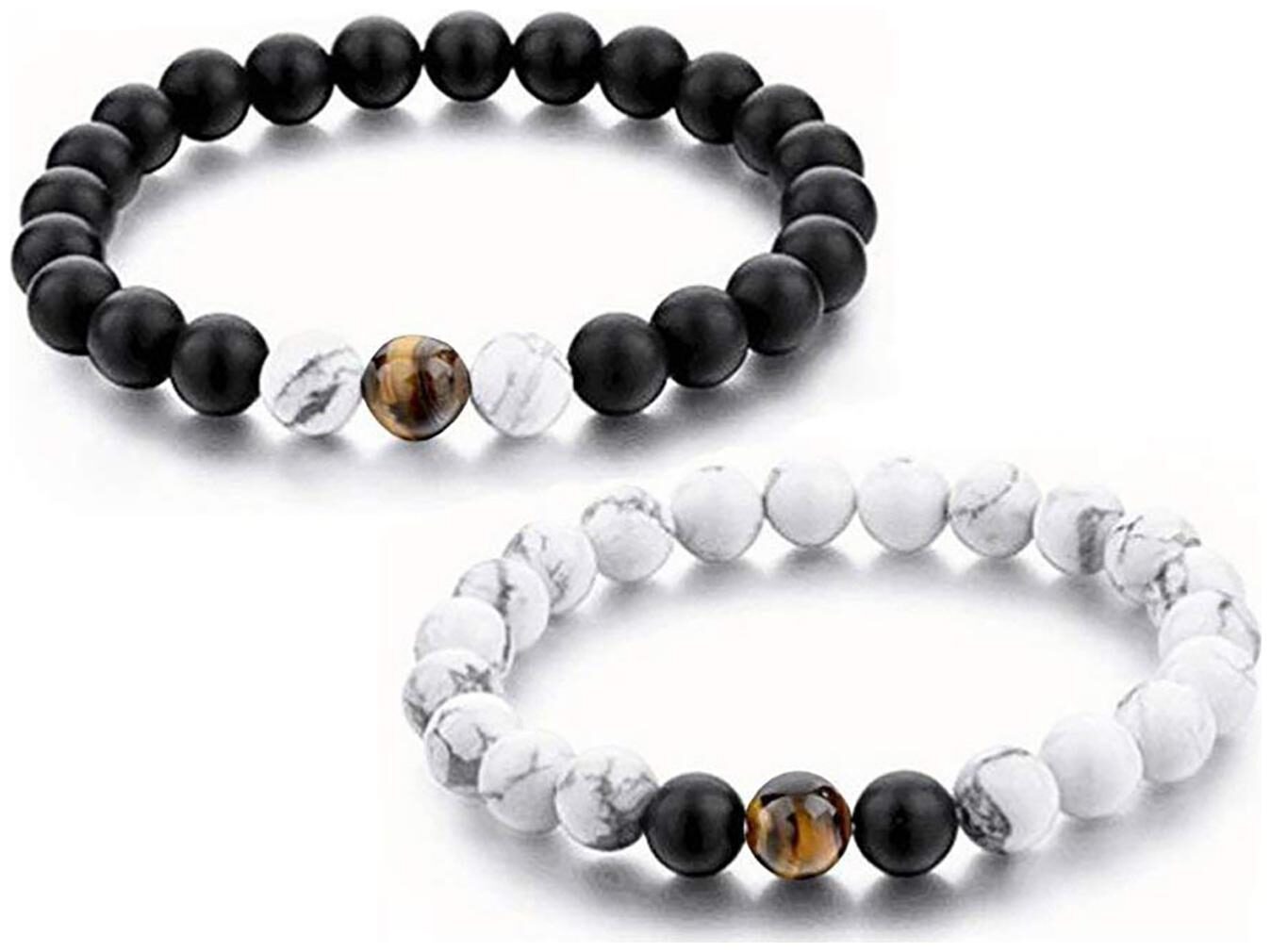 The Jewelbox Natural Tiger Eye Howlite Onyx Beads Glossy Stretchable Combo Of 2 Distance Bracelets Unisex
The Jewelbox Natural Tiger Eye Howlite Onyx Beads Glossy Stretchable Combo Of 2 Distance Bracelets Unisex