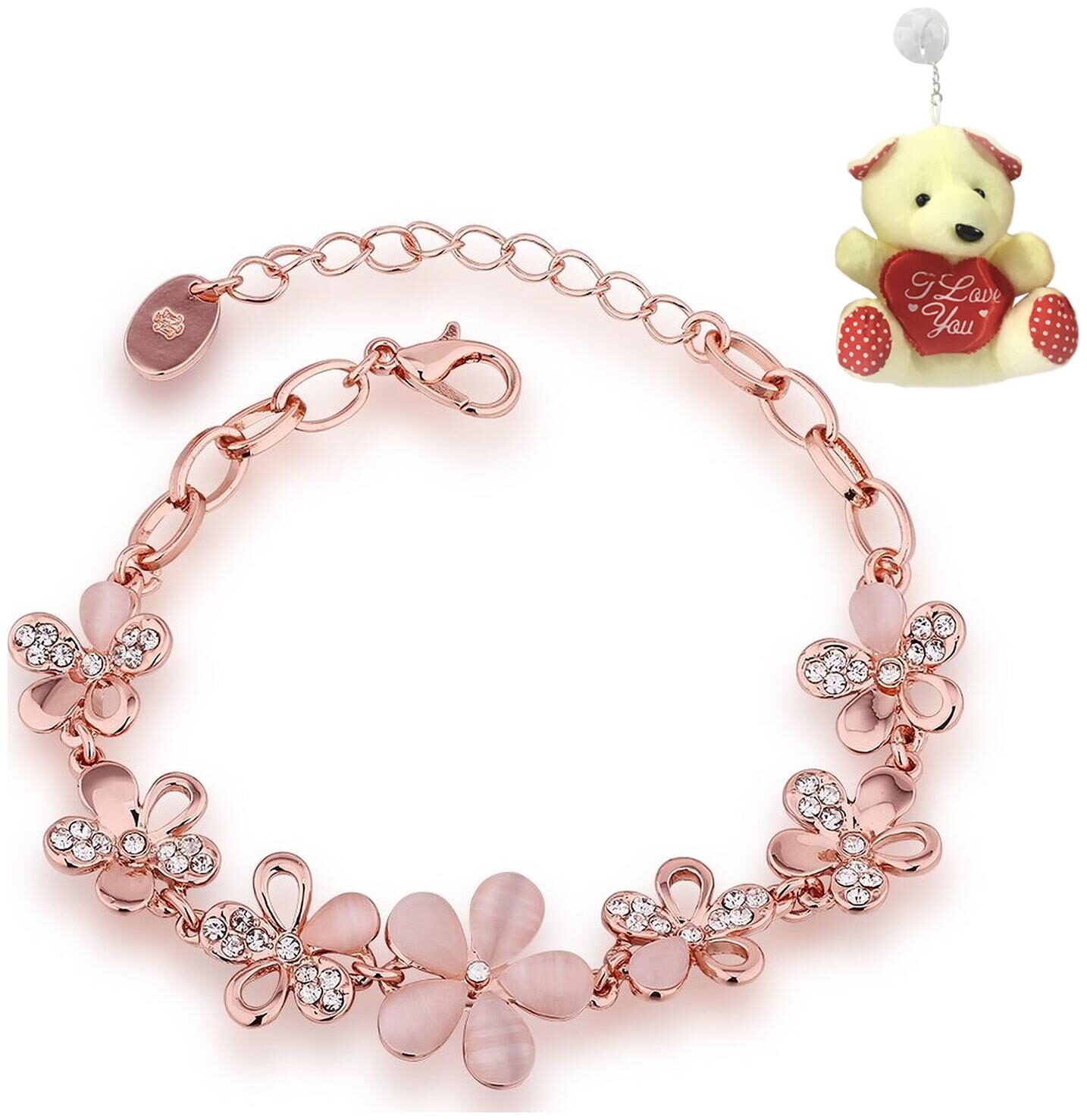 Om Jewells Pink Flowers Link Chain Adjustable Size Bracelet With Free Teddy For Girls And Women by Om Jewells BR1000009Ted
Om Jewells Pink Flowers Link Chain Adjustable Size Bracelet With Free Teddy For Girls And Women by Om Jewells BR1000009Ted