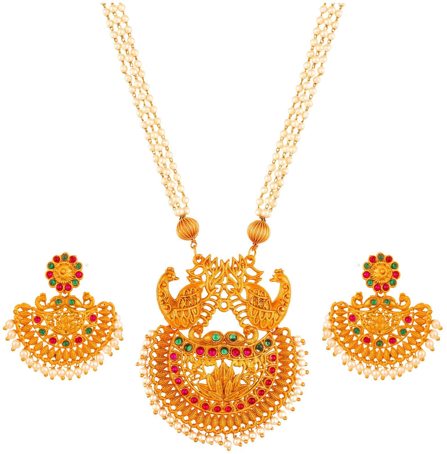 Vermont Ethnic Gold Plated And American Diamond Pearl Stylish Necklace Temple Set For Women Girls (Golden)
Vermont Ethnic Gold Plated And American Diamond Pearl Stylish Necklace Temple Set For Women Girls (Golden)