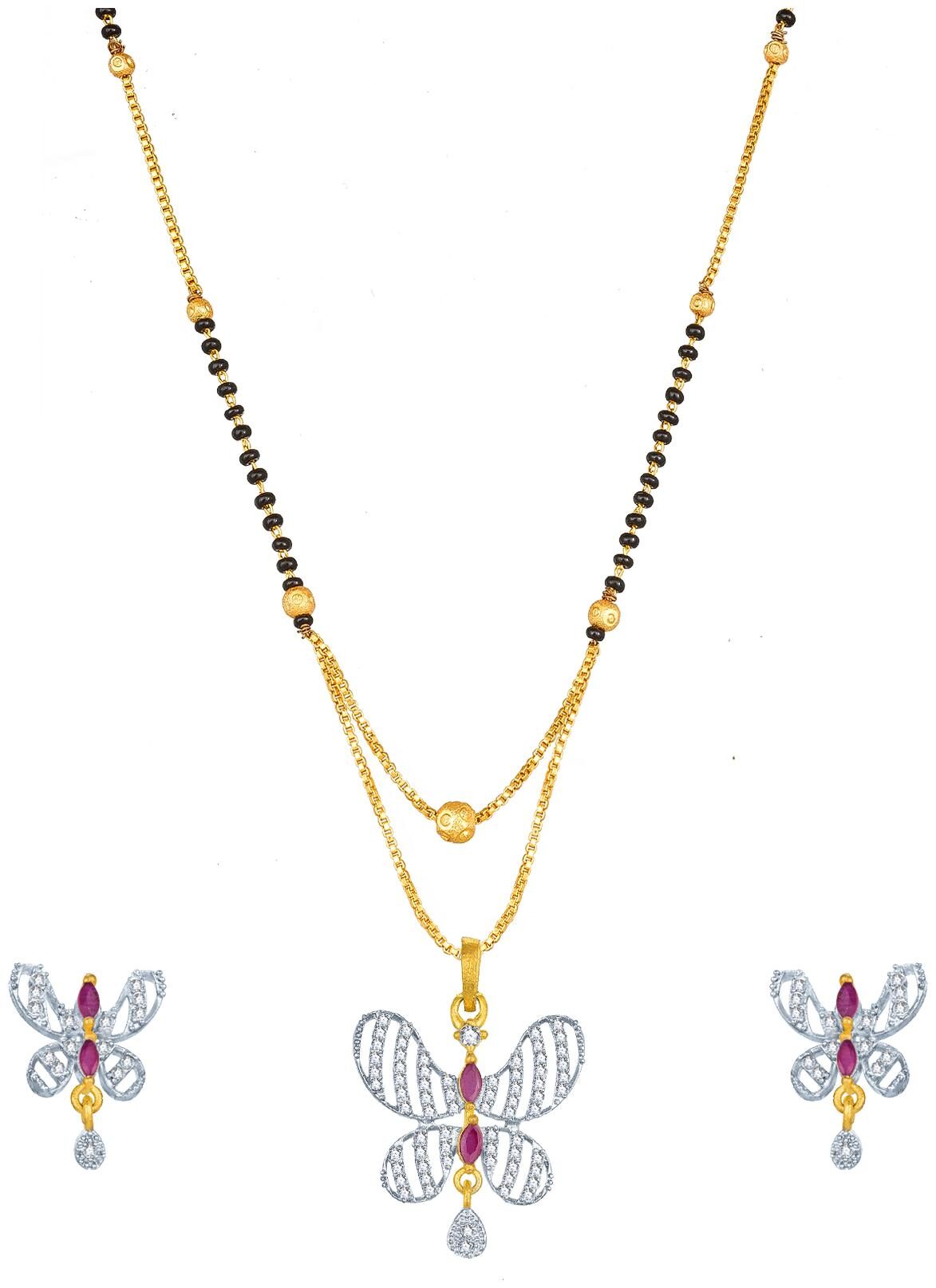Vermont Ethnic Gold Plated American Diamond Bridal Stylish Mangalsutra With Earrings for Women
Vermont Ethnic Gold Plated American Diamond Bridal Stylish Mangalsutra With Earrings for Women