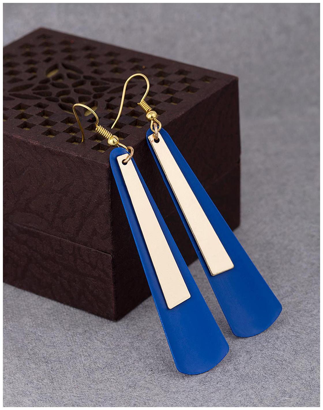 Voylla Long Blue and Golden Bar Earrings