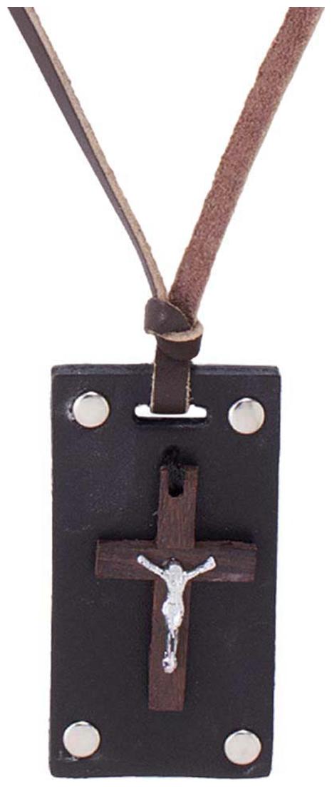 Voylla Wooden Cross With Christ Pendant With Brown Chain