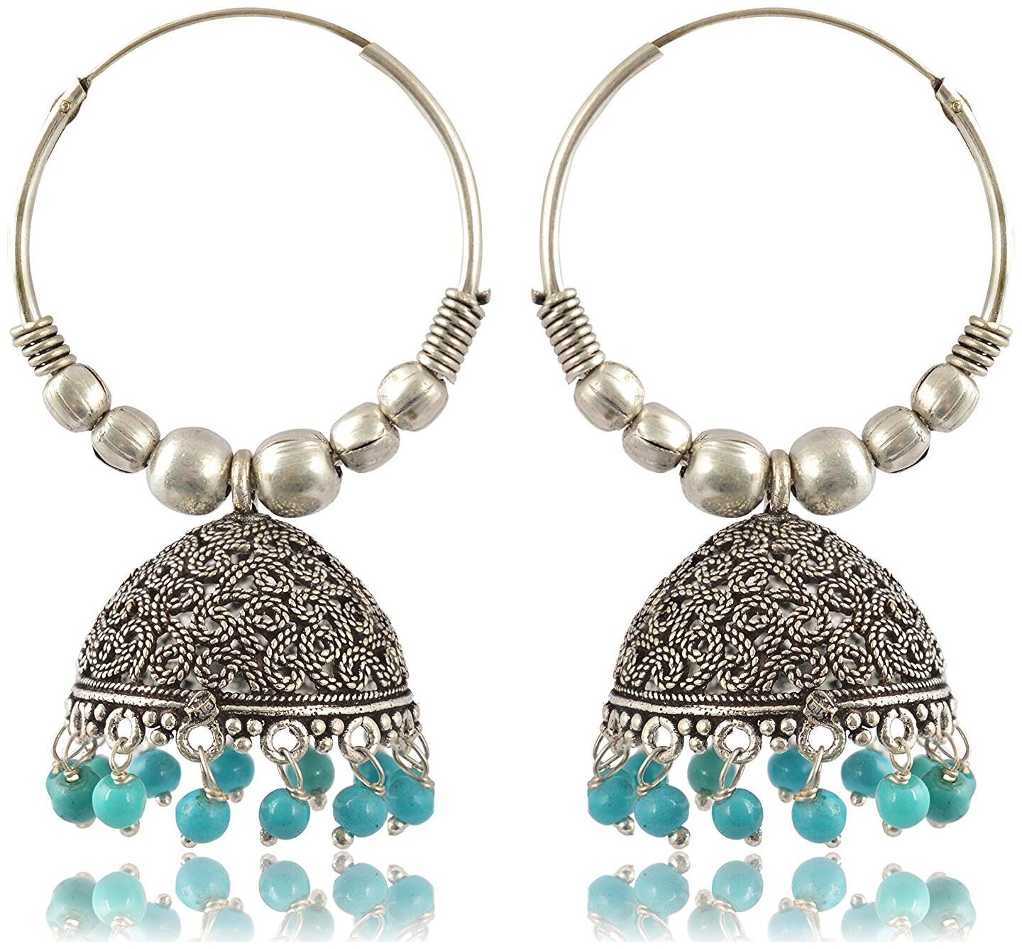 Womens Earring Silver and Blue Oxidized Silver Jhumki Earrings for Women (E223) By the Roma Brothers
Womens Earring Silver and Blue Oxidized Silver Jhumki Earrings for Women (E223) By the Roma Brothers