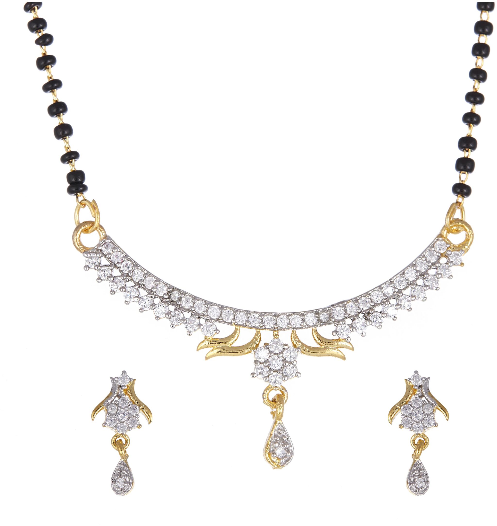 Zeneme Stylish CZ studded Gold Plated Mangalsutra With Earrings and Chain for Women
Zeneme Stylish CZ studded Gold Plated Mangalsutra With Earrings and Chain for Women