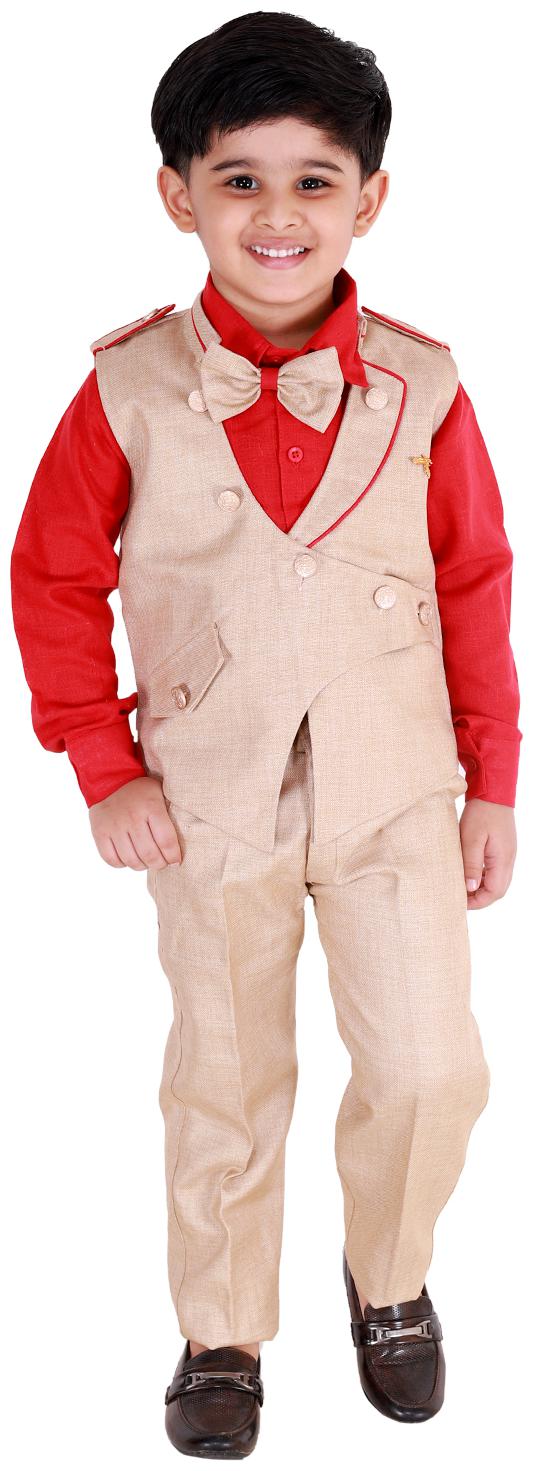Fourfolds Ethnic Wear 3 Piece Suit Set with Bow-Tie Shirt Trousers and Waistcoat for Kids and Boys FC038 Red
Fourfolds Ethnic Wear 3 Piece Suit Set with Bow-Tie Shirt Trousers and Waistcoat for Kids and Boys FC038 Red