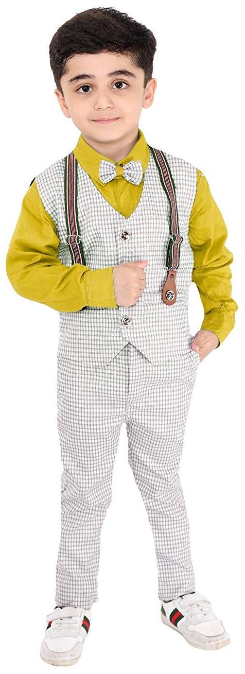 Fourfolds Ethnic Wear 3 Piece Suit Set with Shirt Trousers and Beautifully Checked Waistcoat for Kids and Boys (FC010) Yellow silver
Fourfolds Ethnic Wear 3 Piece Suit Set with Shirt Trousers and Beautifully Checked Waistcoat for Kids and Boys (FC010) Yellow silver