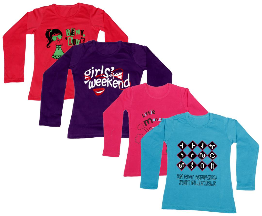 Indiweaves Girl Cotton Printed T shirt - Multi