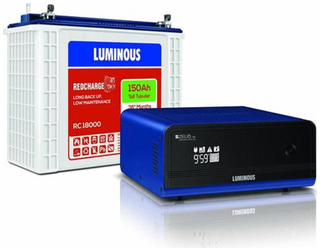 Luminous Zelio 1100 Inverter With Luminous RC 18000 150 Ah Tubular Battery
Luminous Zelio 1100 Inverter With Luminous RC 18000 150 Ah Tubular Battery