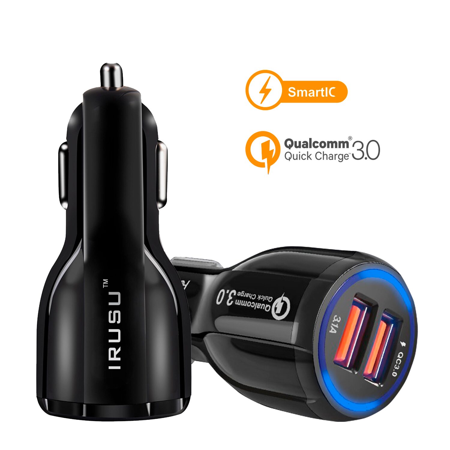 Irusu 6 0 Amp Dual USB Fast Car Charger with Qualcomm Quick Charger QC 3 0 for Apple and Android Devices
Irusu 6 0 Amp Dual USB Fast Car Charger with Qualcomm Quick Charger QC 3 0 for Apple and Android Devices