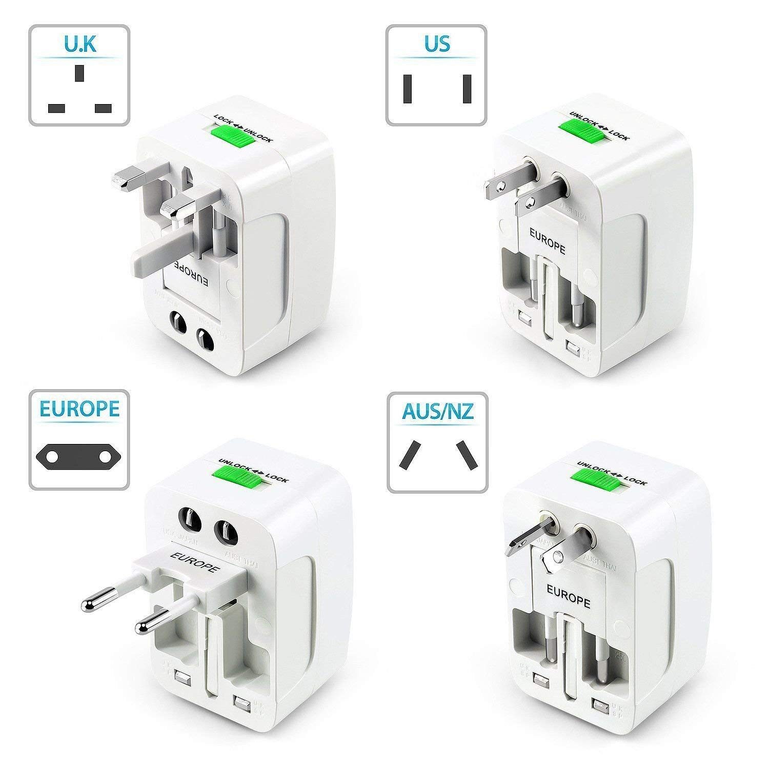 TSV Europe UK US China India All In One Universal International Travel Adapter Plug Surge Protector
TSV Europe UK US China India All In One Universal International Travel Adapter Plug Surge Protector