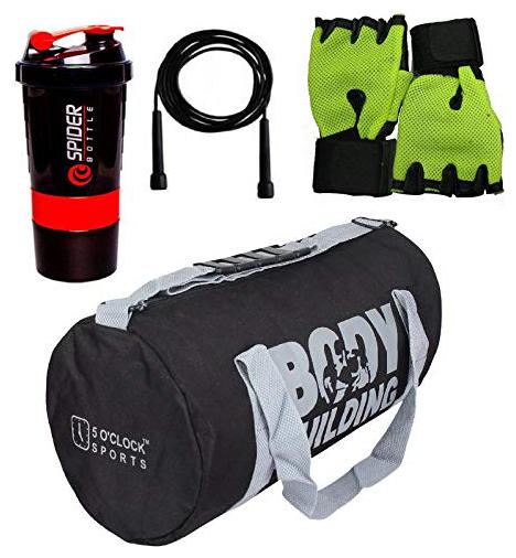 5 o clock Sports Gym Bag for Men Combo Black Body Building Gym Bag Green Gloves Skipping Rope with Red Spider Gym and Fitness kit
5 o clock Sports Gym Bag for Men Combo Black Body Building Gym Bag Green Gloves Skipping Rope with Red Spider Gym and Fitness kit