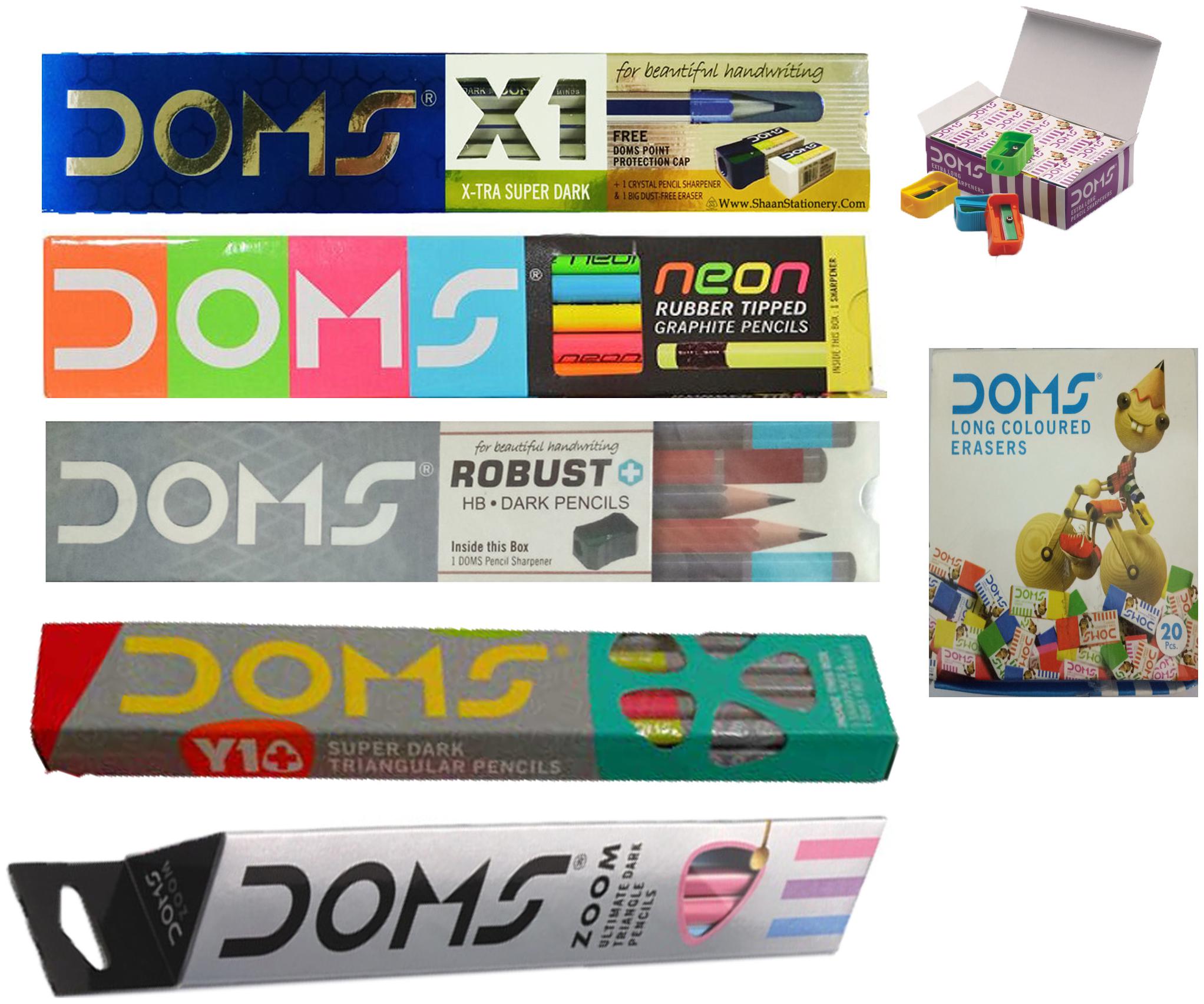 10 DOMS ROBUST HB DARK PENCIL 10 DOMS X1 PENCIL 10 DOMS Y1 PLUS PENCIL 10 DOMS ZOOM PENCIL 10 DOMS NEON RUBBER TIPPED PENCIL 10 DOMS EXTRA LONG PENCIL SHARPENERS 20 DOMS LONG COLOURED ERASER
10 DOMS ROBUST HB DARK PENCIL 10 DOMS X1 PENCIL 10 DOMS Y1 PLUS PENCIL 10 DOMS ZOOM PENCIL 10 DOMS NEON RUBBER TIPPED PENCIL 10 DOMS EXTRA LONG PENCIL SHARPENERS 20 DOMS LONG COLOURED ERASER
