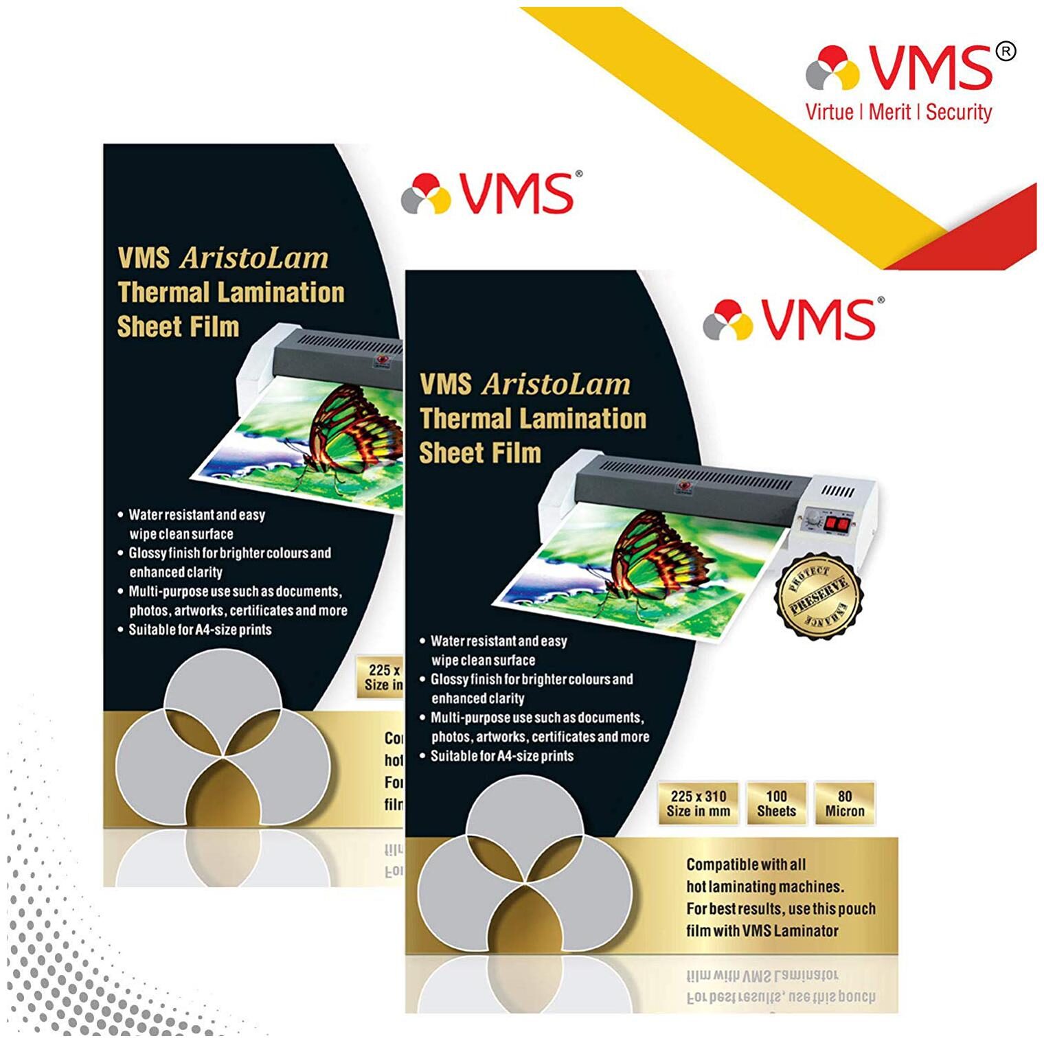 VMS Aristolam Thermal Lamination Pouch 225x310mm 80 Micron - Pack of 2 (200 Sheets) for Certificate and Documents
VMS Aristolam Thermal Lamination Pouch 225x310mm 80 Micron - Pack of 2 (200 Sheets) for Certificate and Documents