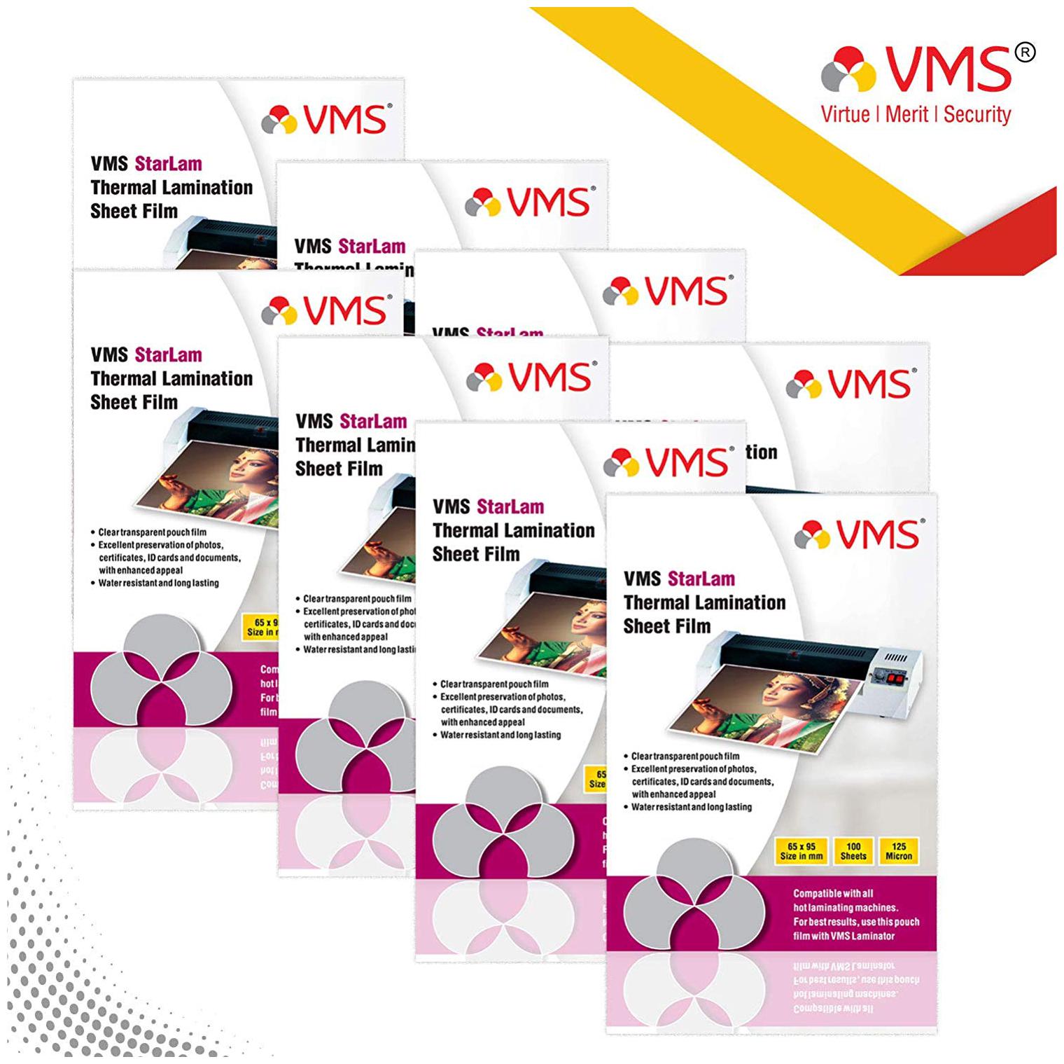 VMS Starlam Thermal Lamination Pouch 65x95mm 125 Micron - Pack of 8 (800 Sheets) for Id Card
VMS Starlam Thermal Lamination Pouch 65x95mm 125 Micron - Pack of 8 (800 Sheets) for Id Card