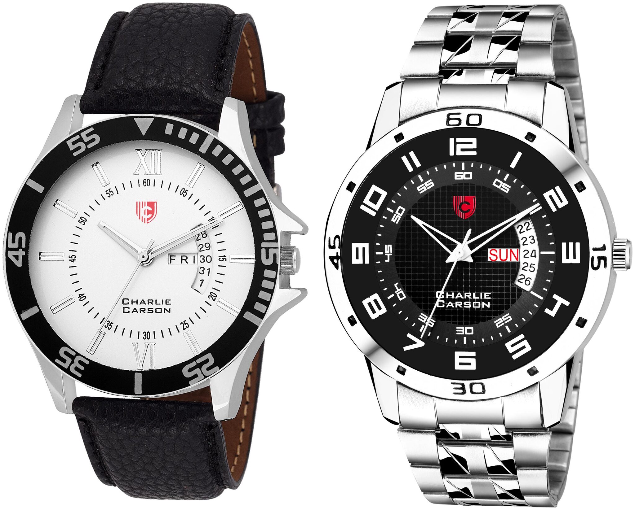 Charlie Carson day date combo set of 2 Stainless Steel and leather strap watch for men-CC397MMC
Charlie Carson day date combo set of 2 Stainless Steel and leather strap watch for men-CC397MMC