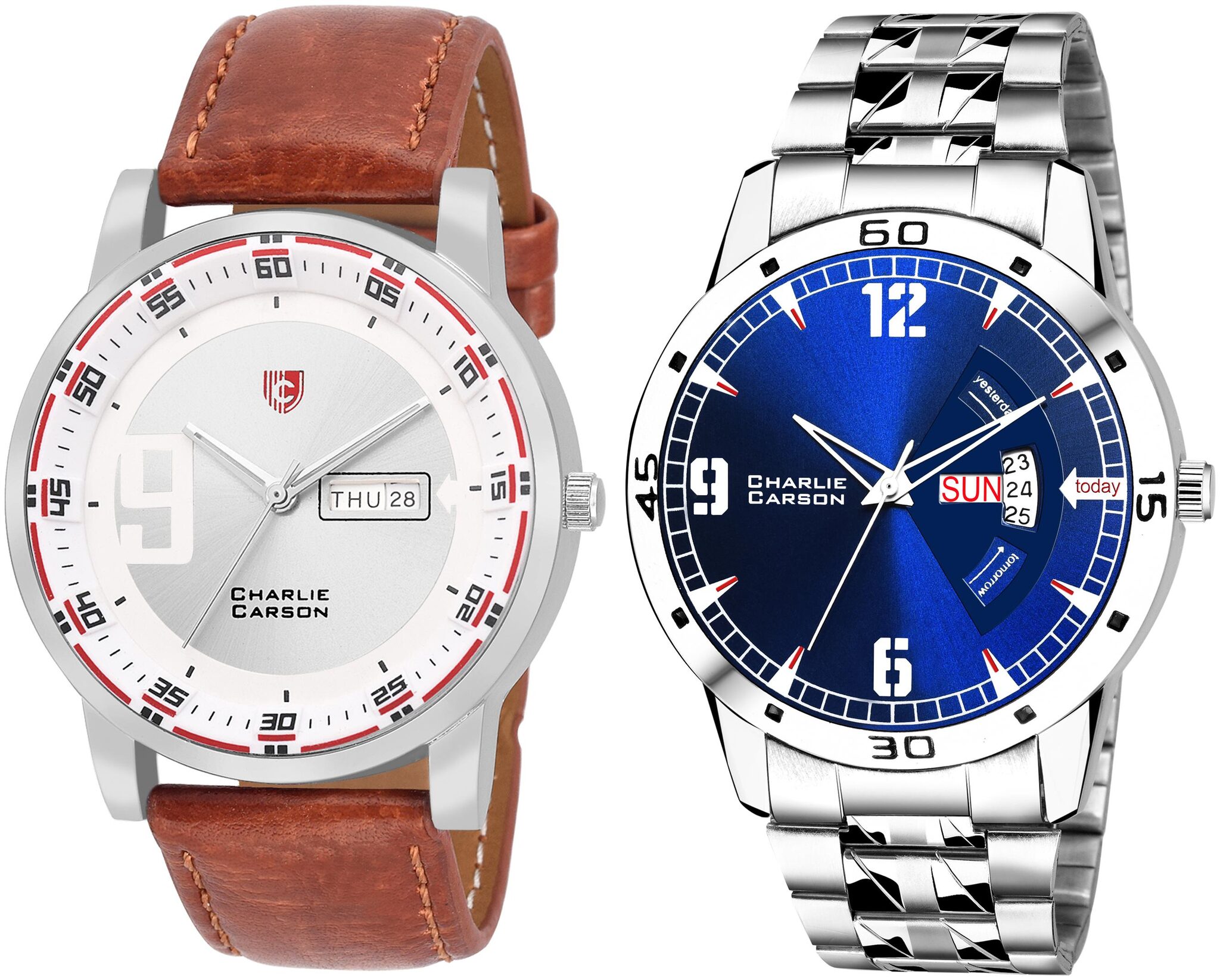 Charlie Carson day date combo set of 2 Stainless Steel and leather strap watch for men-CC383MMC
Charlie Carson day date combo set of 2 Stainless Steel and leather strap watch for men-CC383MMC