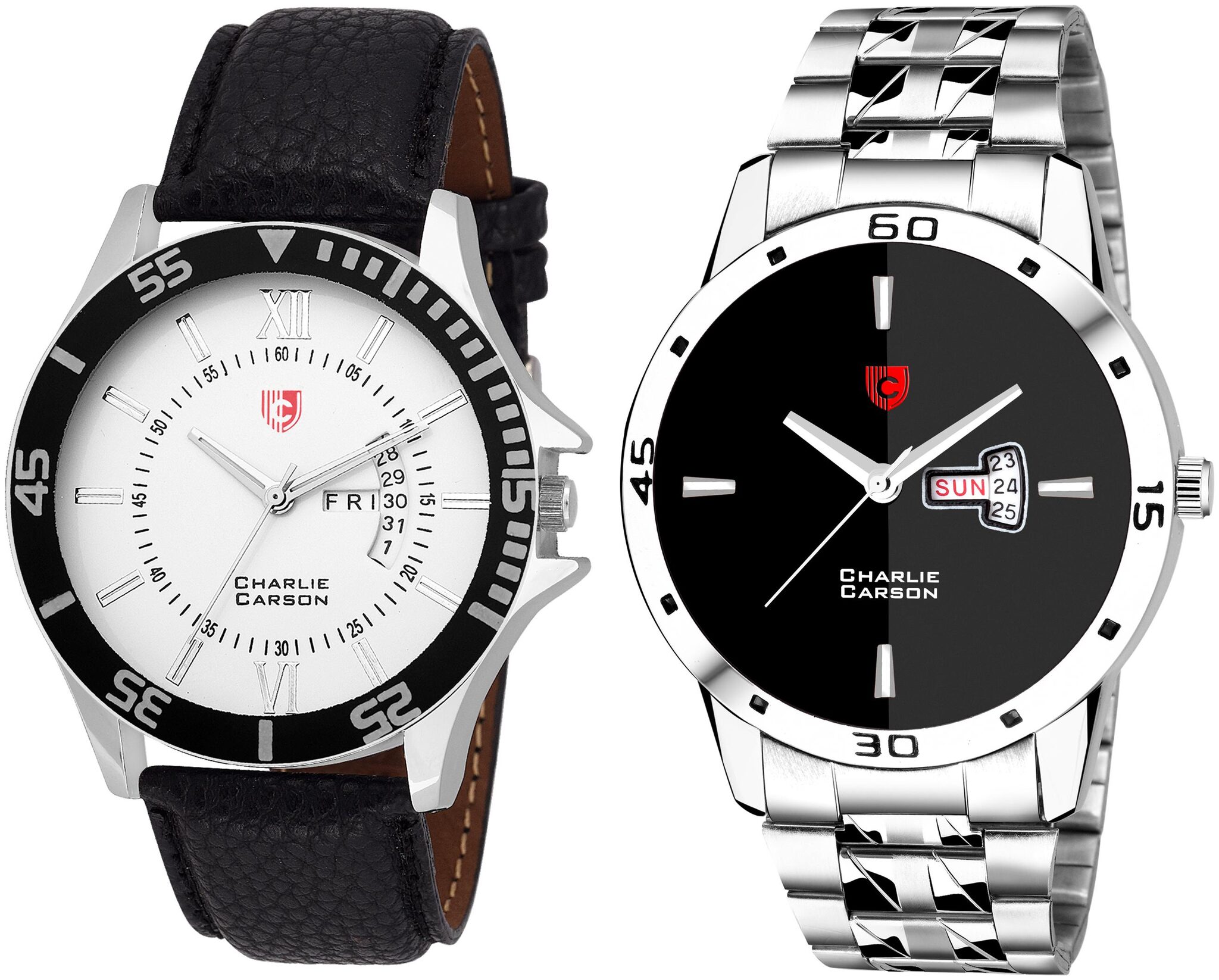 Charlie Carson day date combo set of 2 Stainless Steel and leather strap watch for men-CC416MMC
Charlie Carson day date combo set of 2 Stainless Steel and leather strap watch for men-CC416MMC