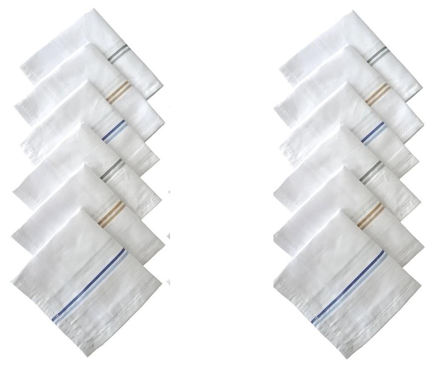 100% Cotton Striped Handkerchiefs (Pack of 12)