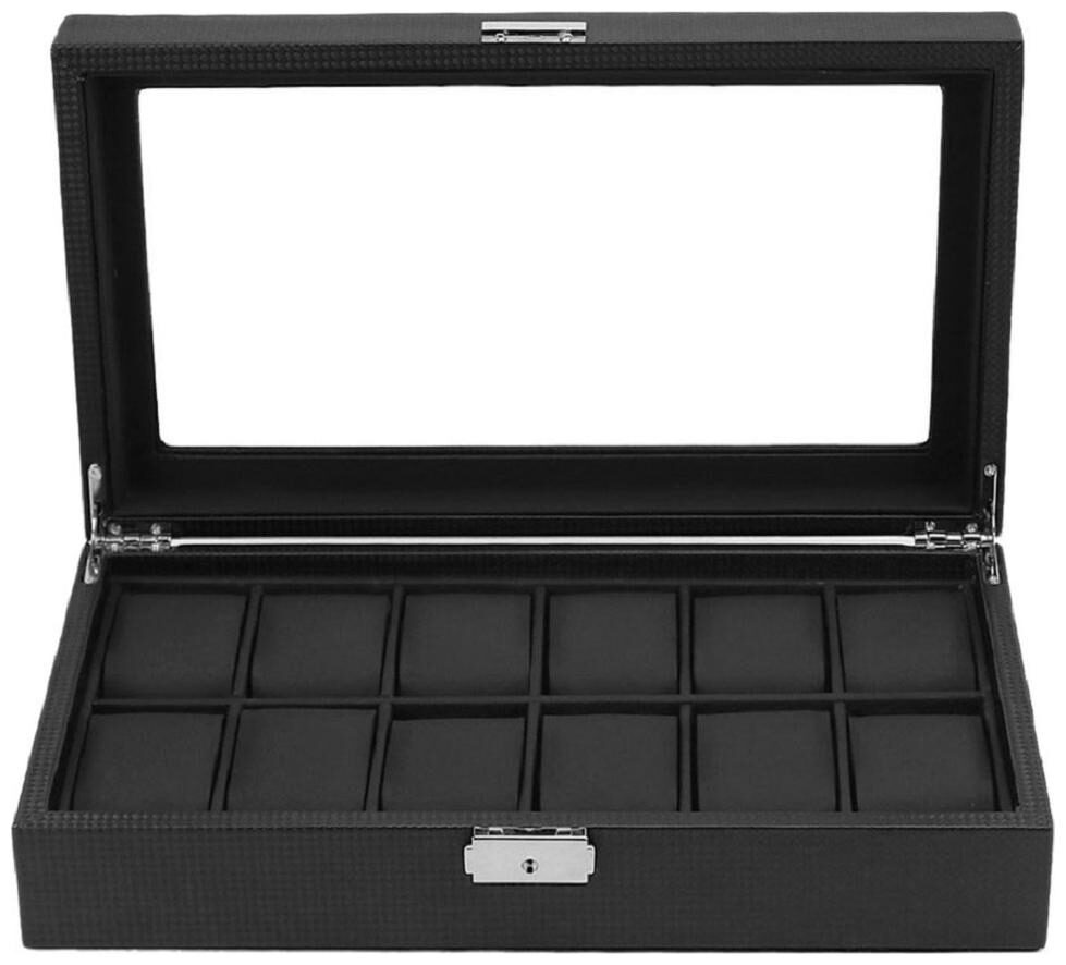 

12 Grids Carbon Fiber Watch Box Watch Box (Full Black Holds 12 Watches)