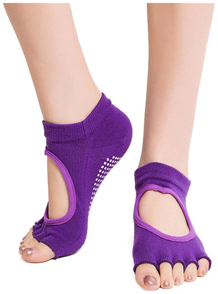 

1Pair Women Yoga Backless Five Toe Anti-Slip Ankle Grip Socks (Purple)