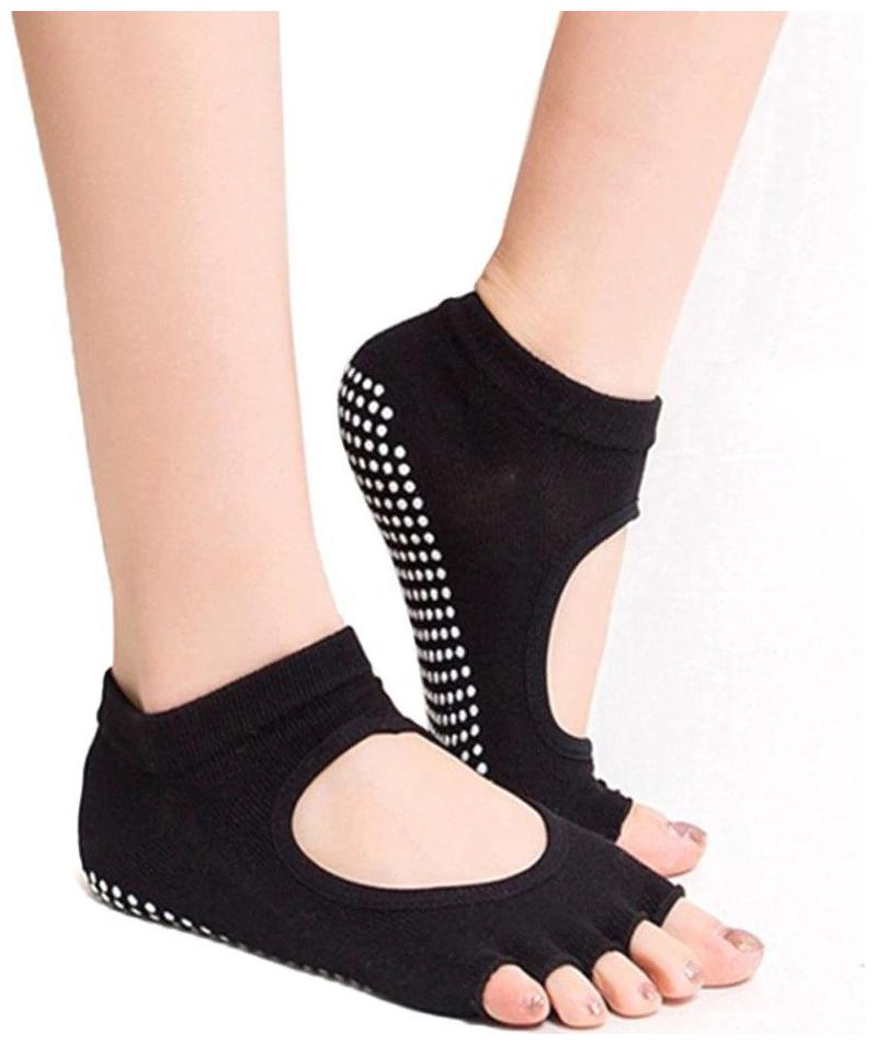 

1Pair Women Yoga Backless Five Toe Anti-Slip Ankle Grip Socks (BLACK)