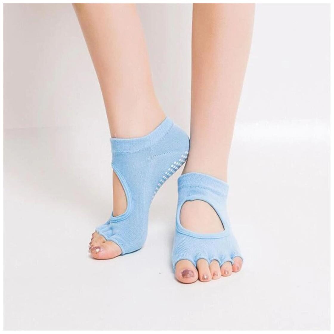 

1Pair Women Yoga Backless Five Toe Anti-Slip Ankle Grip Socks (Sky Blue)