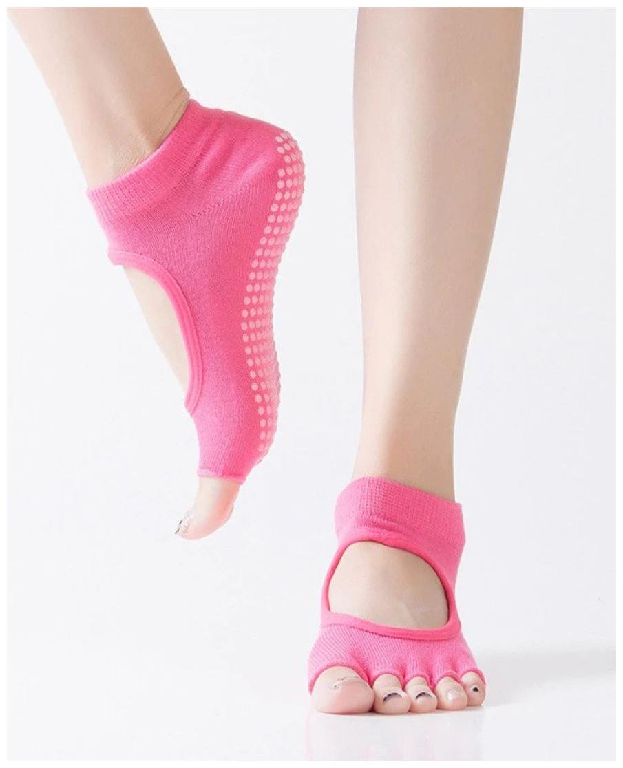 

1Pair Women Yoga Backless Five Toe Anti-Slip Ankle Grip Socks (PINK)