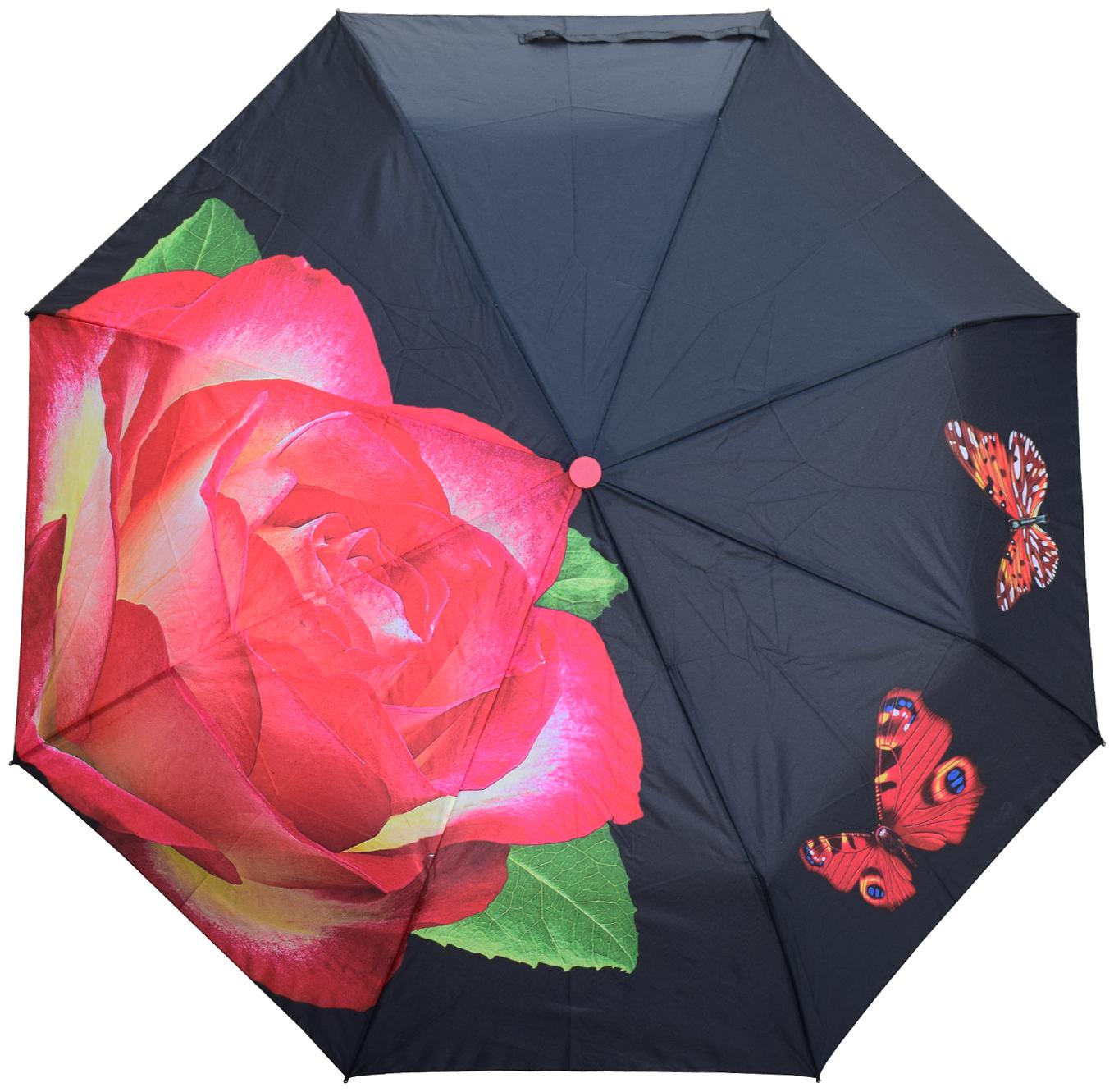 

3 Fold Automatic Open Compact Umbrella for Girls Women- Flower Design