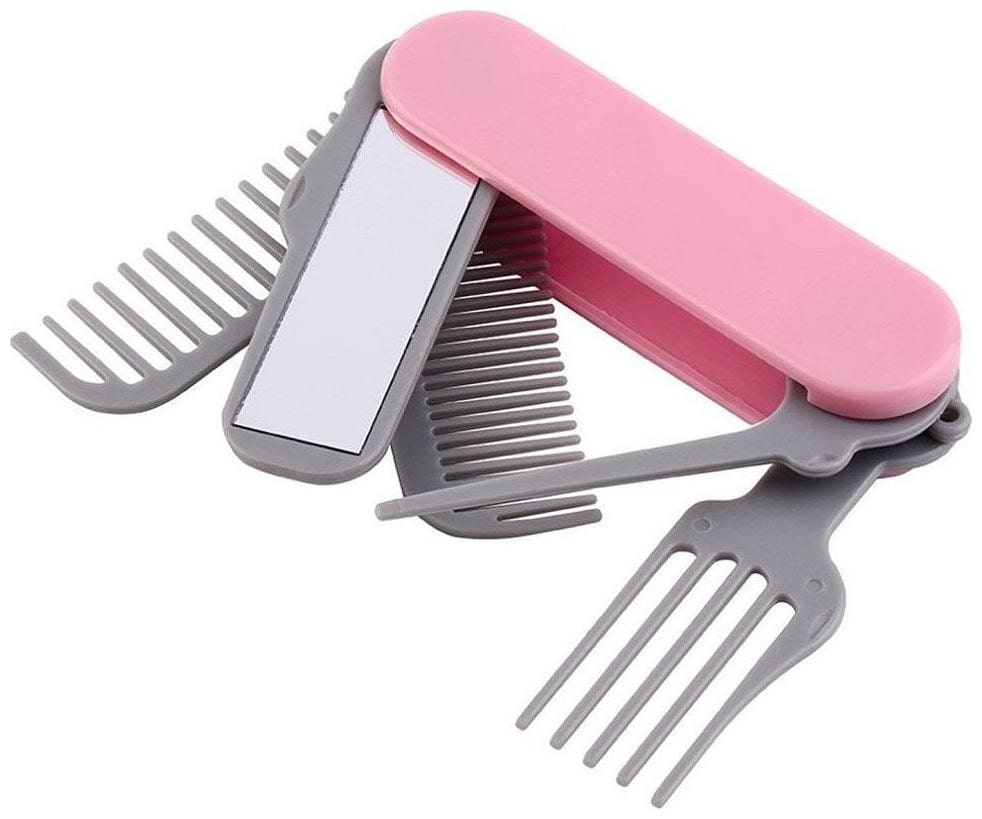 

5 in1 Pocket Knife Shaped Foldable Hair Care Salon Travel Nonslip Grip Hairdresser Folding Plastic Hair Comb Mirror Set