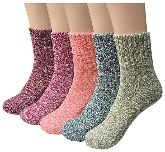 

Aeoss 5 Pairs Womens Knit Warm Casual Wool Crew Winter Socks (fits Shoe Size 5-8) Multi Color